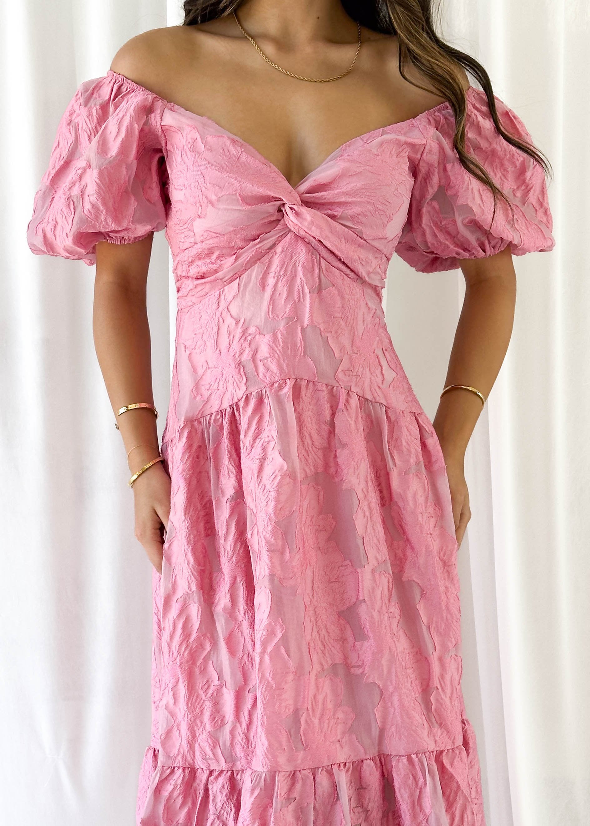 Sandra Maxi Dress - Candy Pink Jacquard
