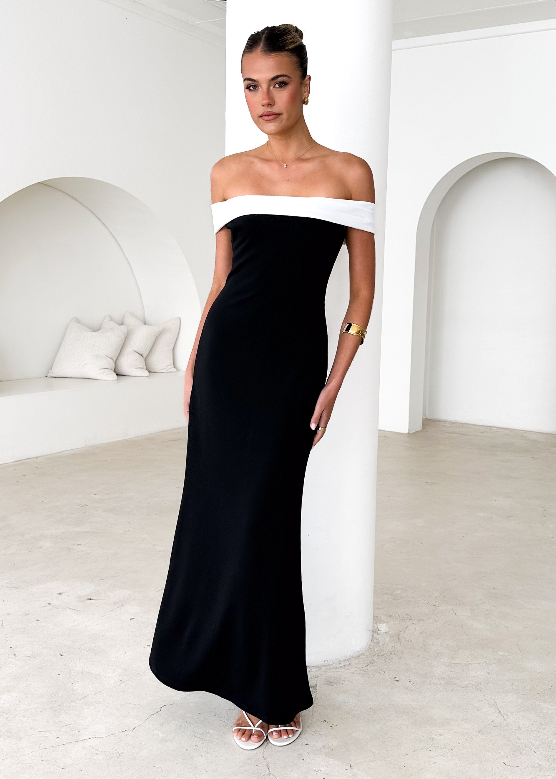 Violet Off Shoulder Maxi Dress - Black