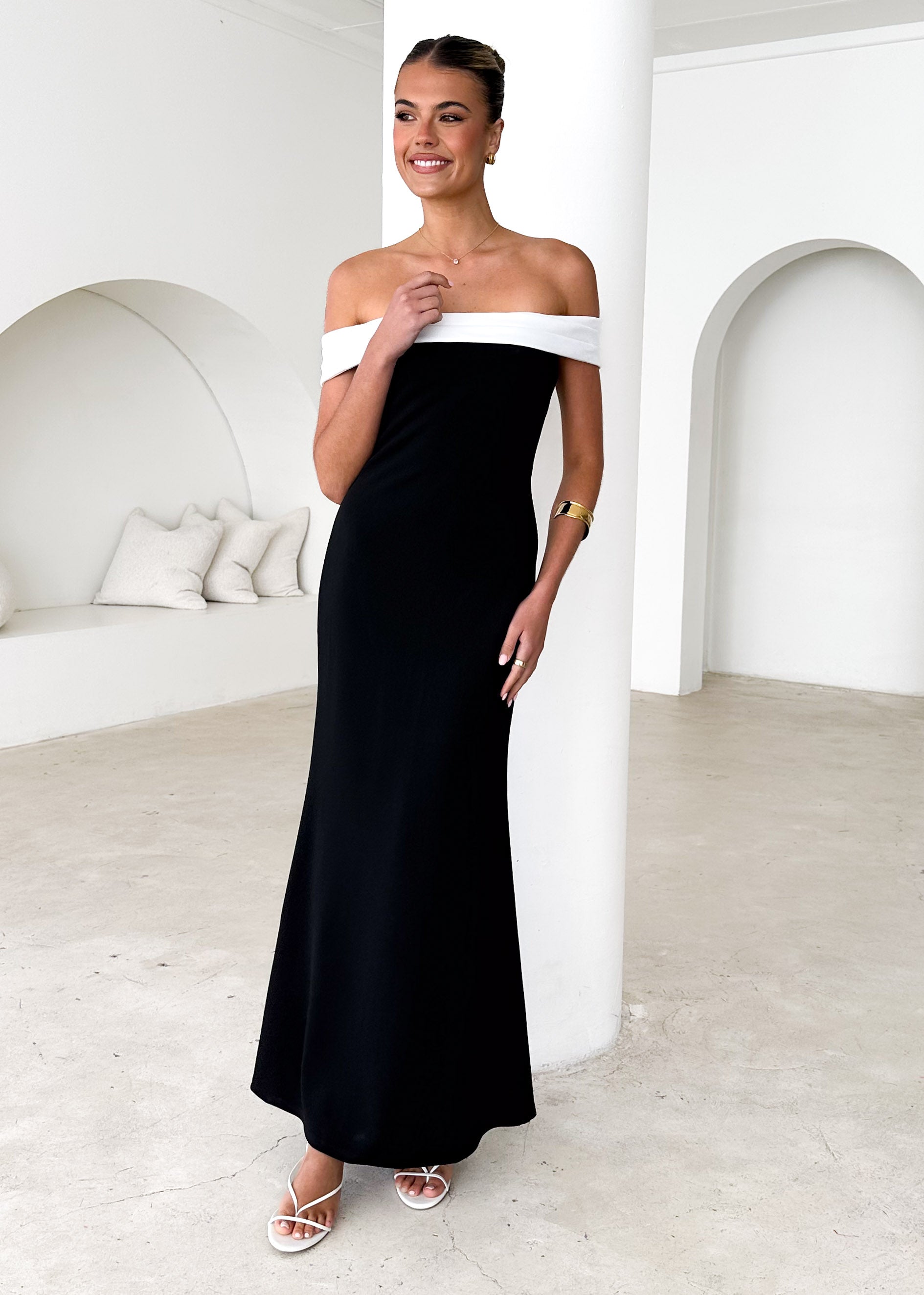 Violet Off Shoulder Maxi Dress - Black