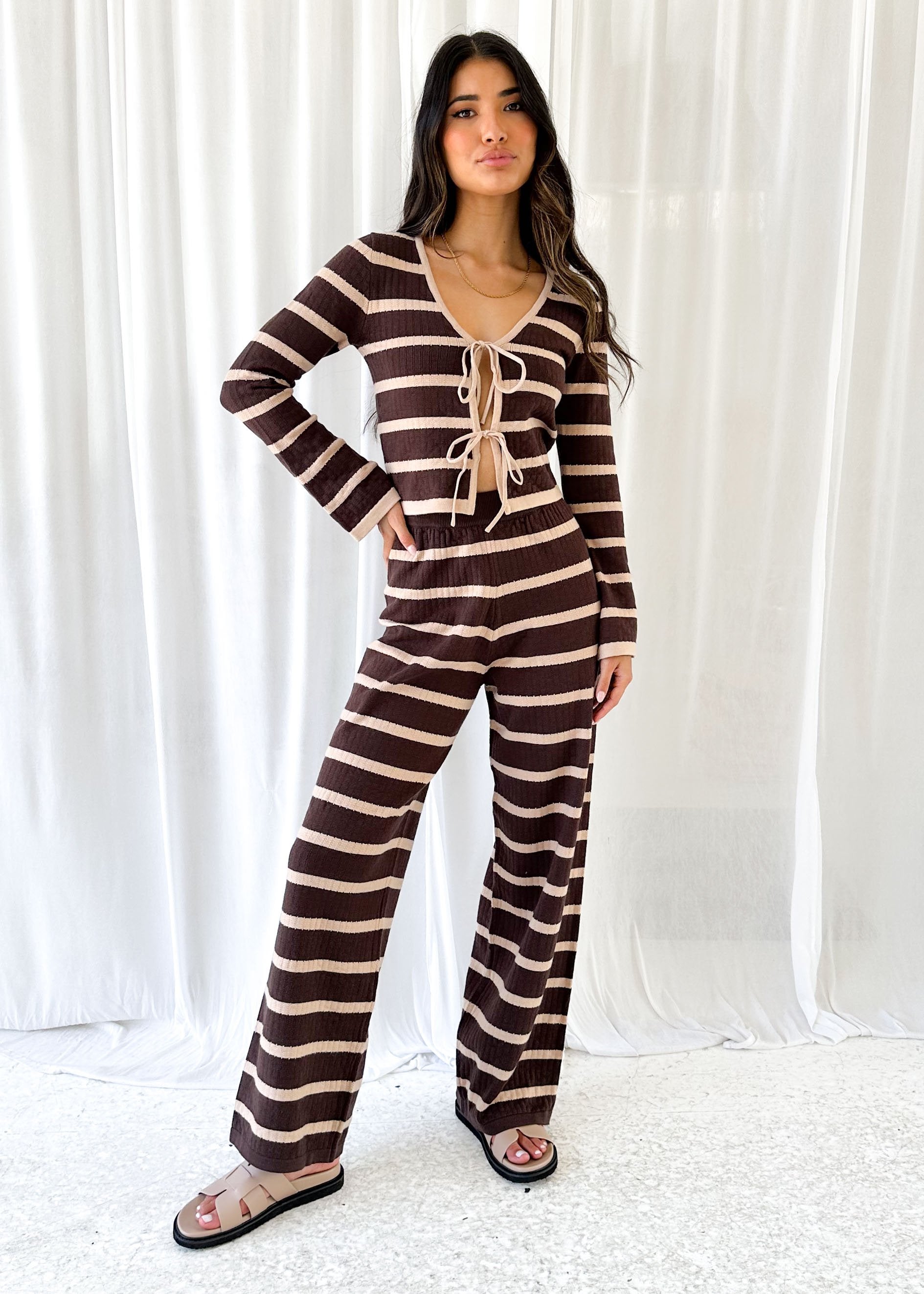 Rayla Knit Pants - Choc Stripe