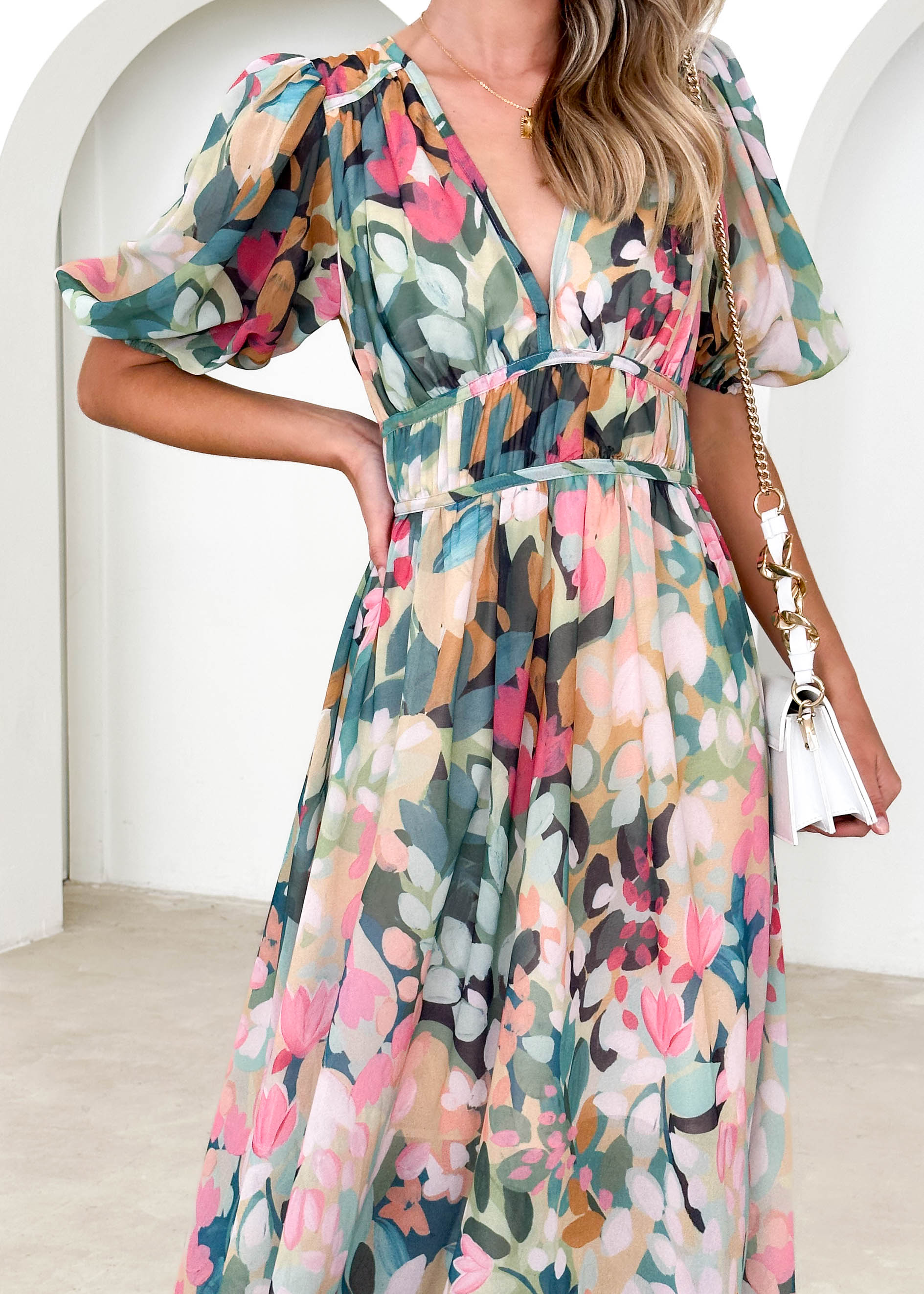 Zanette Midi Dress - Teal Floral