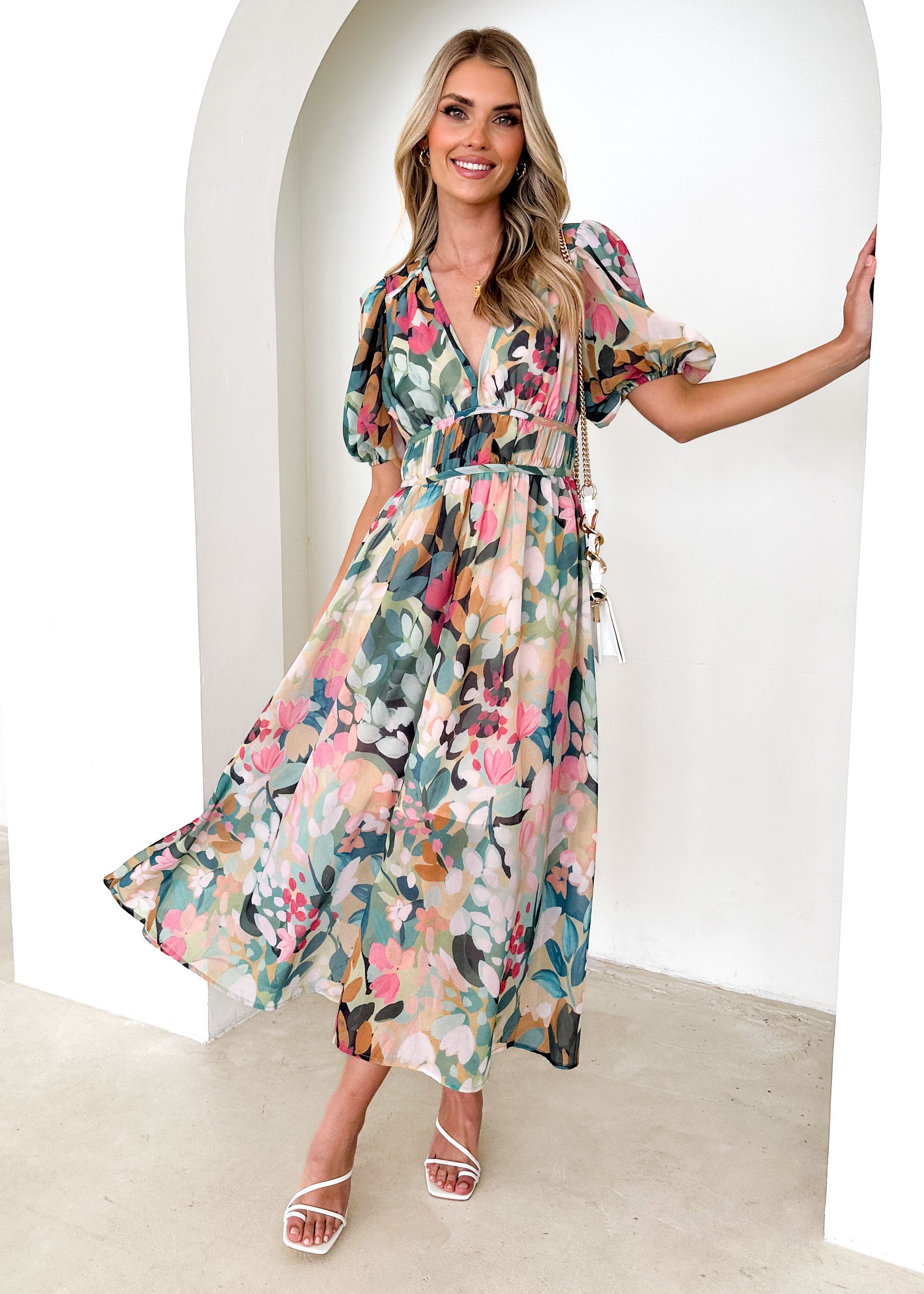 Zanette Midi Dress - Teal Floral
