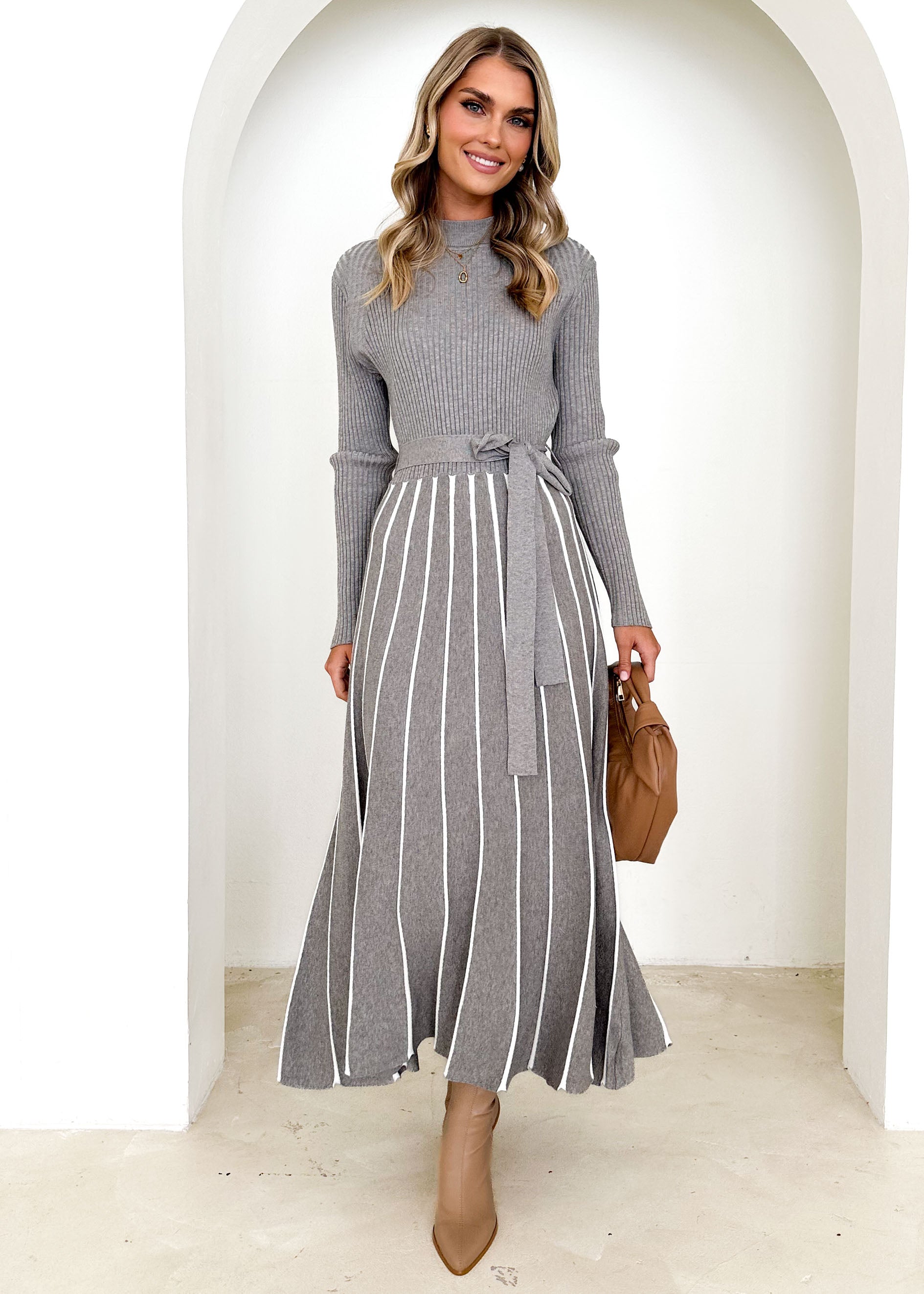 Thorne Knit Midi Dress - Grey