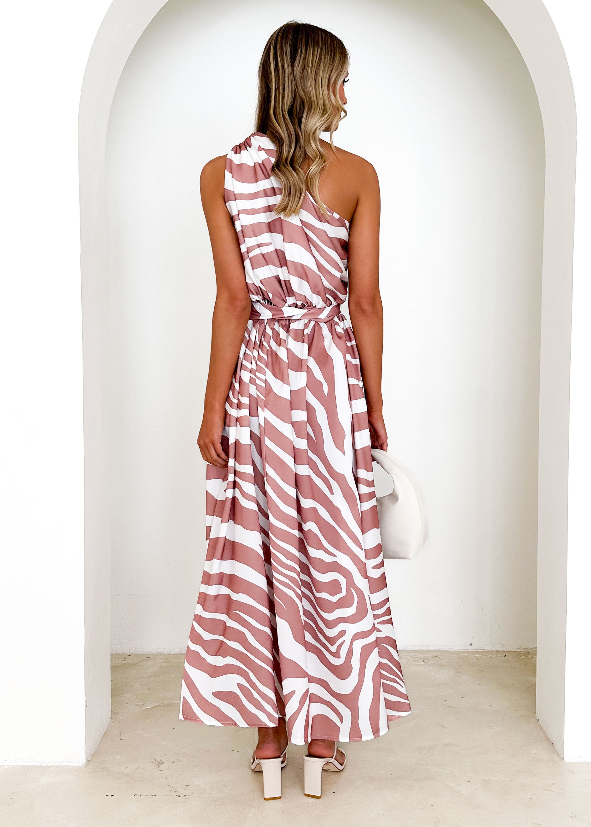 Siora One Shoulder Midi Dress - Mocha Zebra
