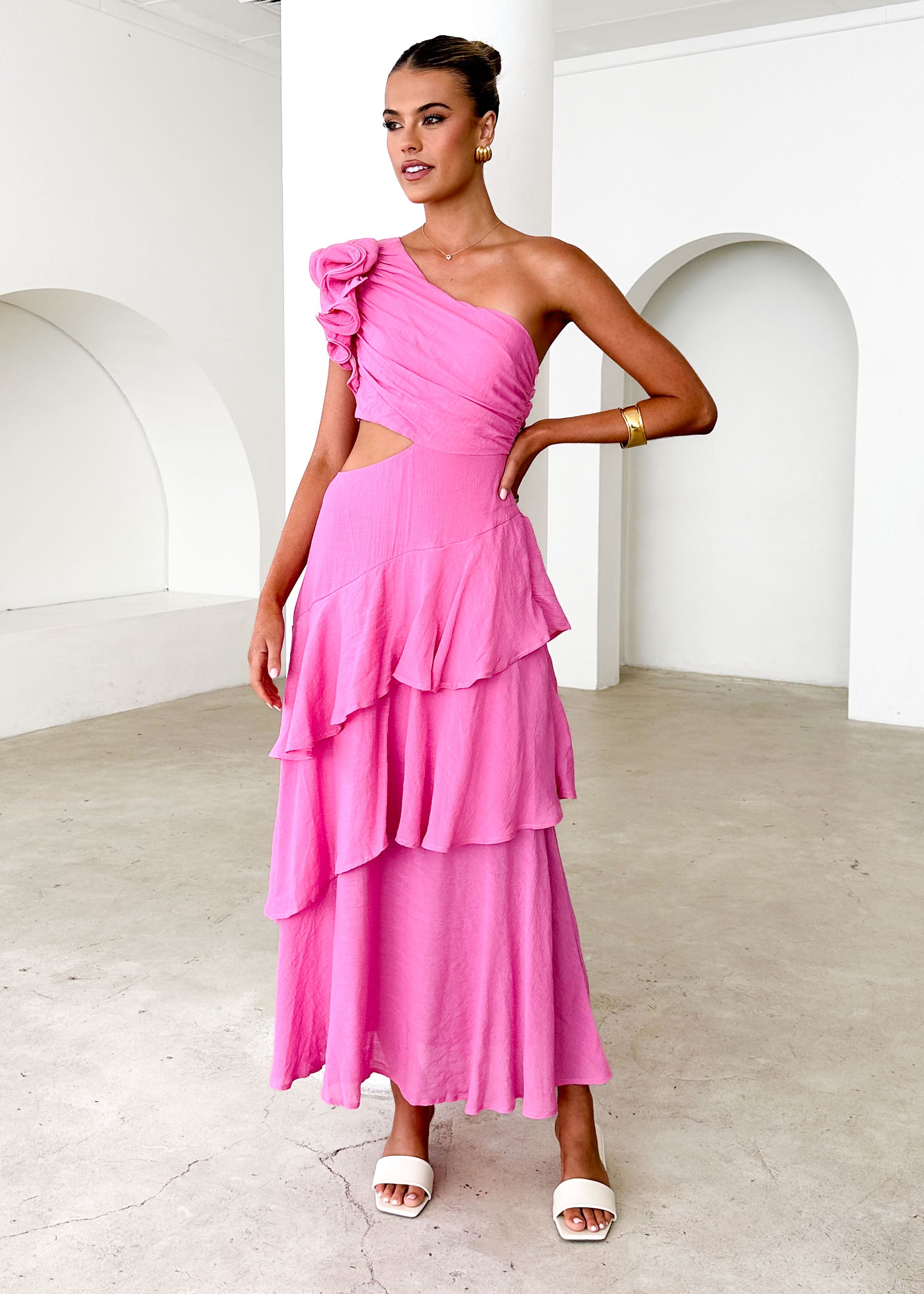 Lexi One Shoulder Maxi Dress - Pink