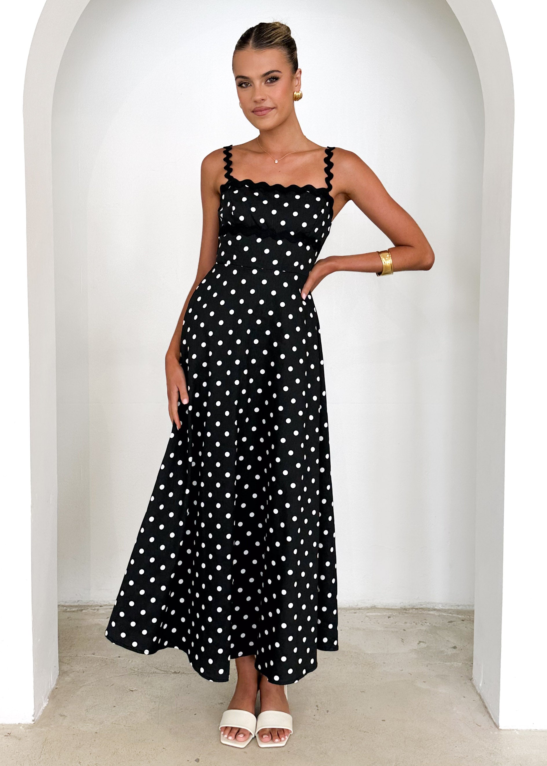 Archer Maxi Dress - Black Polka