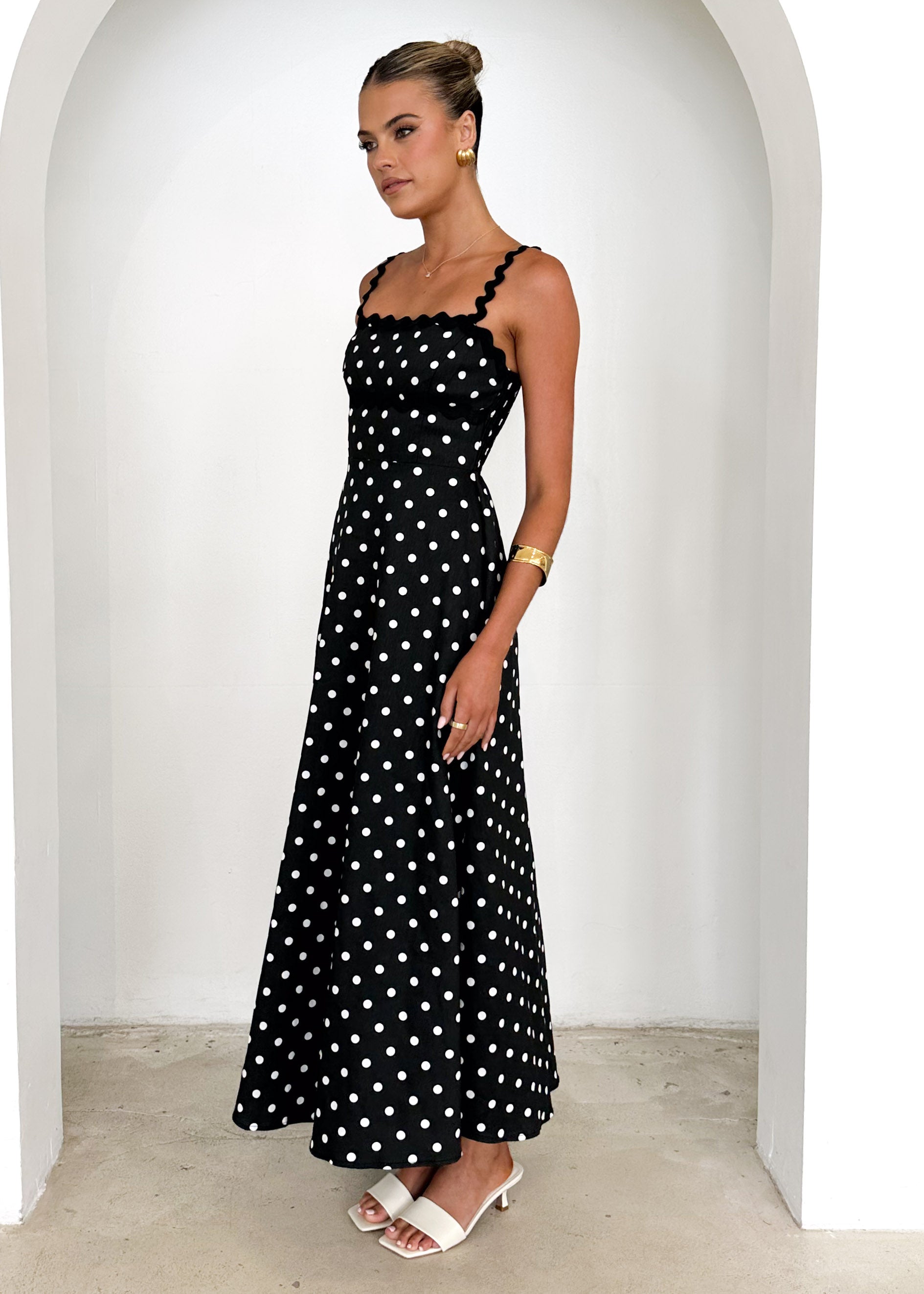 Archer Maxi Dress - Black Polka