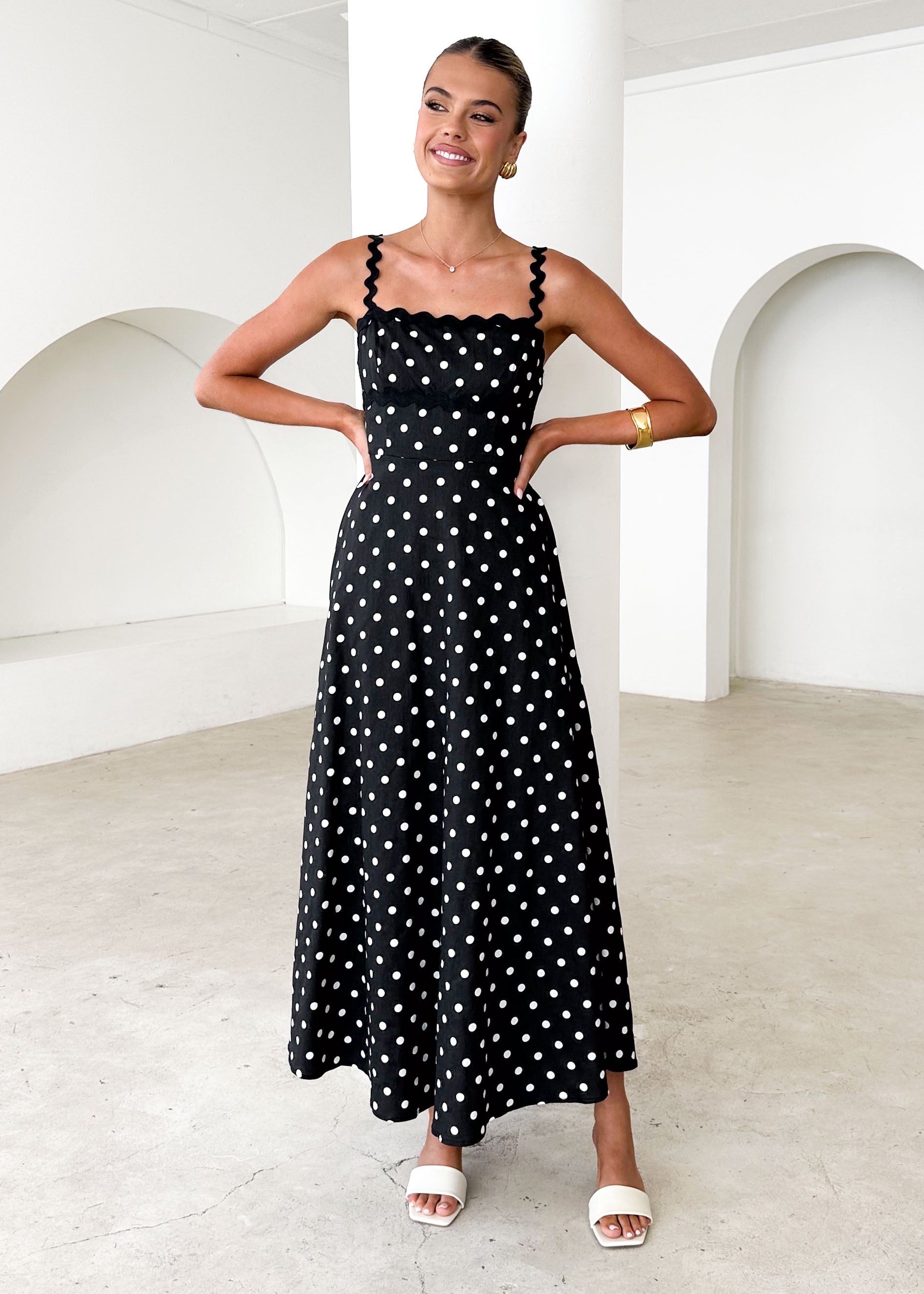 Archer Maxi Dress - Black Polka