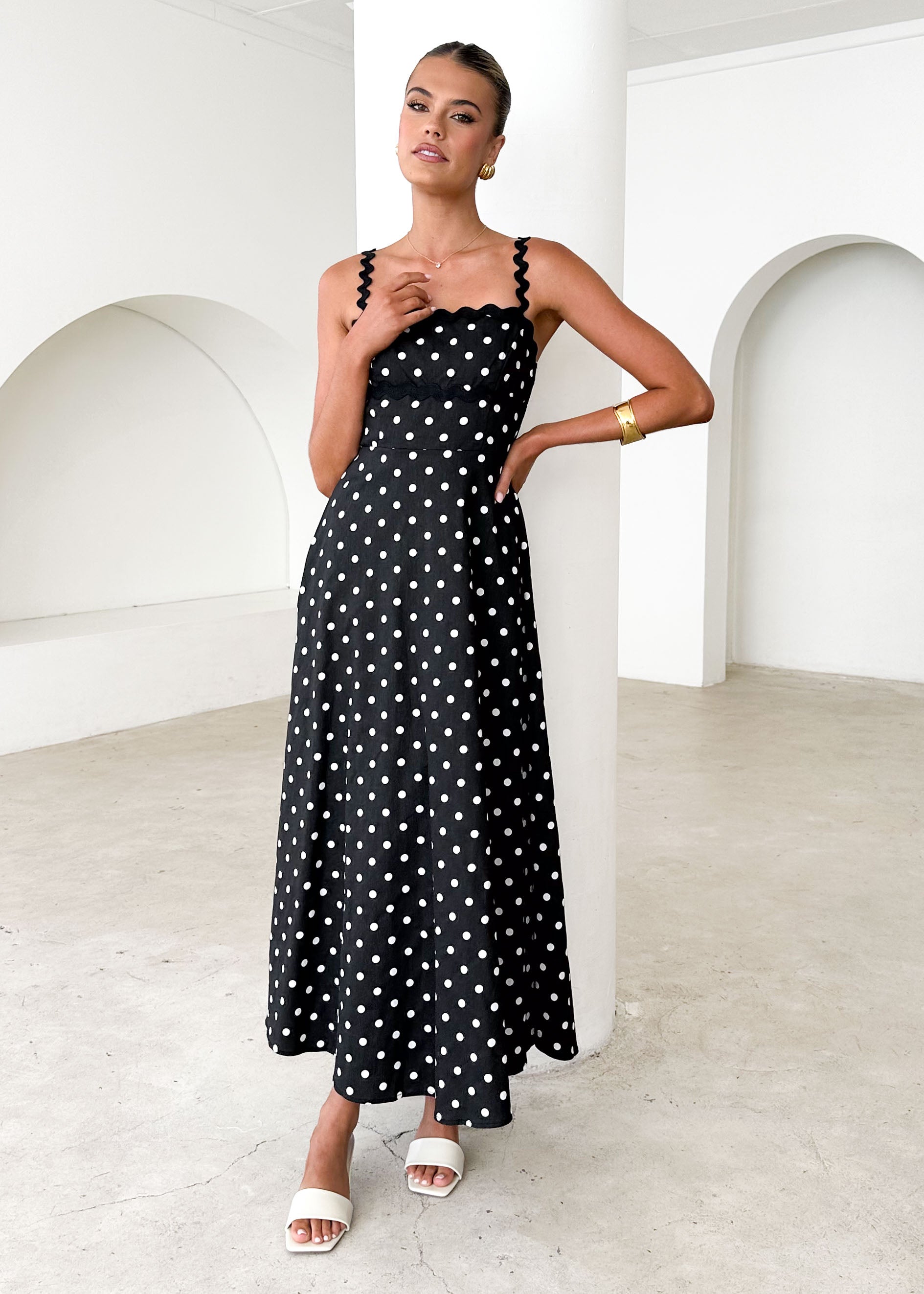 Archer Maxi Dress - Black Polka