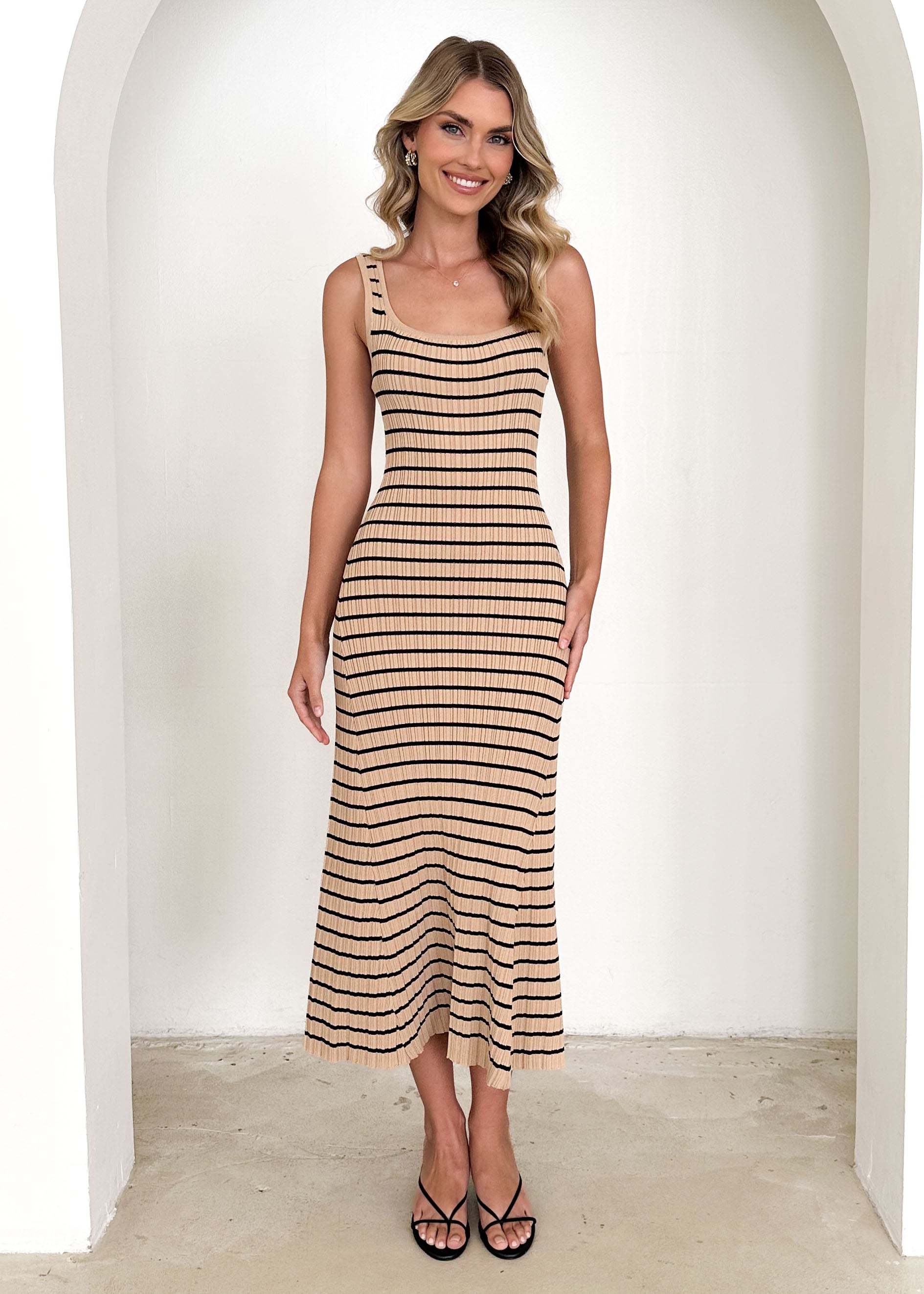 Doria Knit Maxi Dress - Beige Stripe