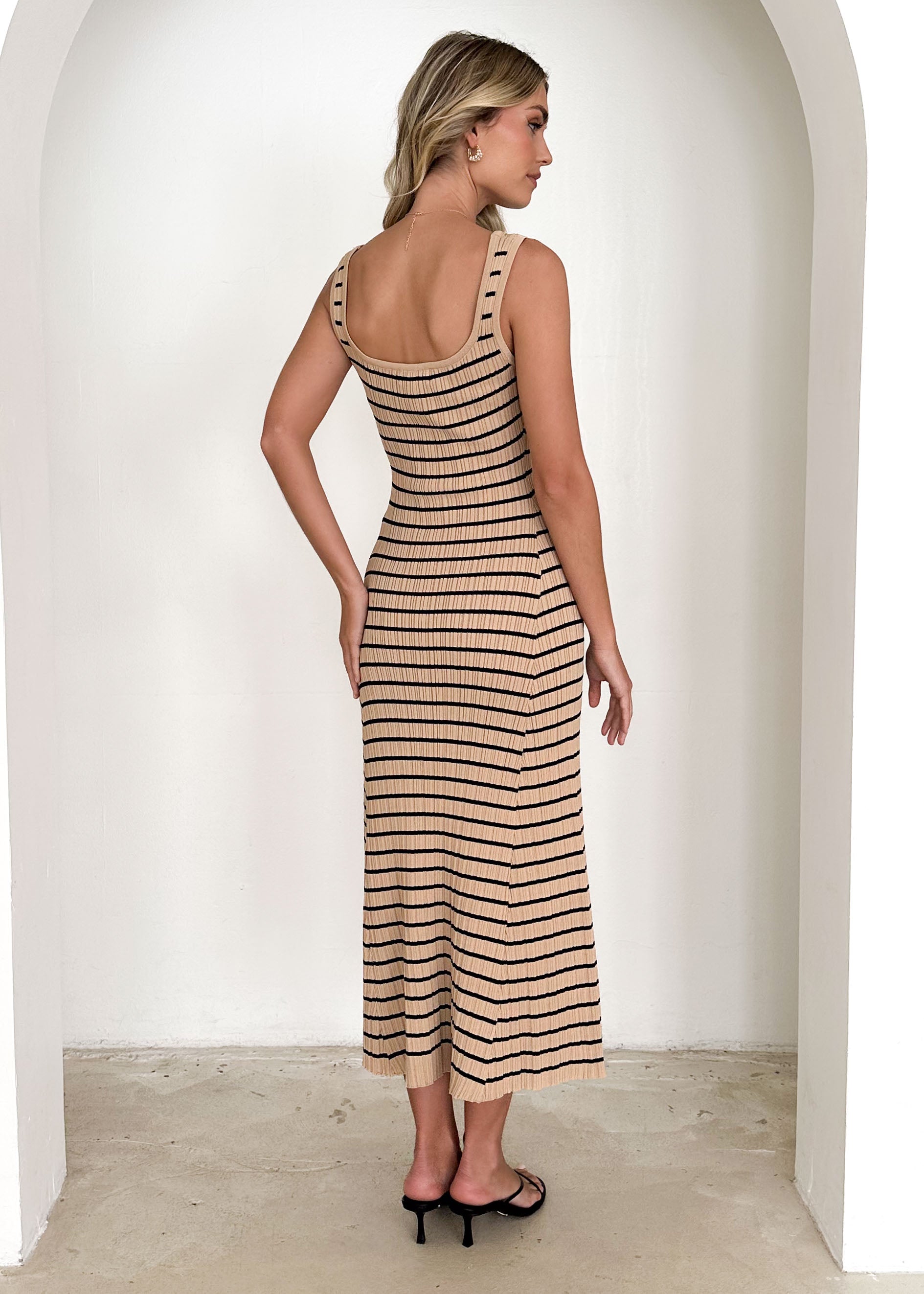 Doria Knit Maxi Dress - Beige Stripe