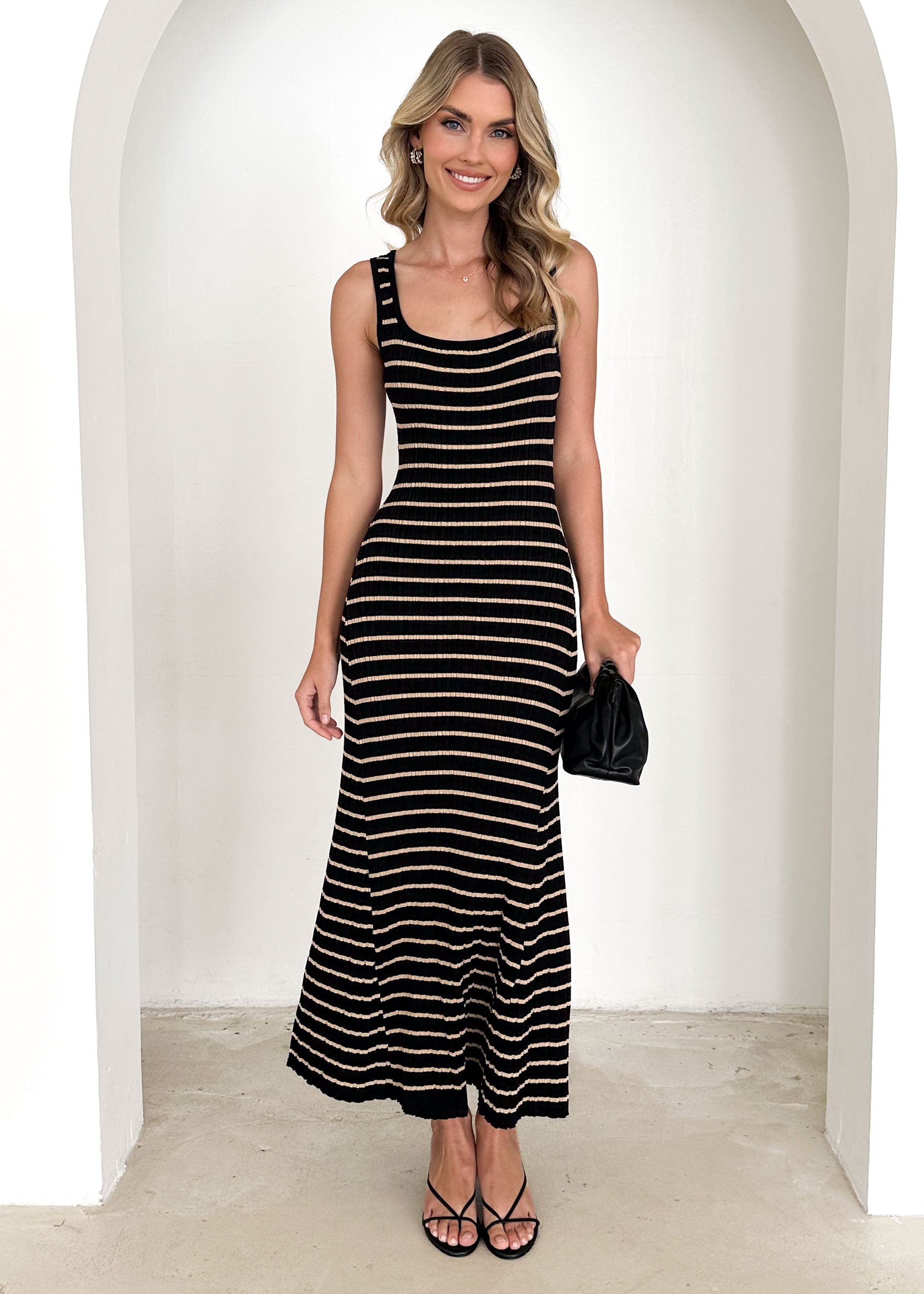 Doria Knit Maxi Dress - Black Stripe