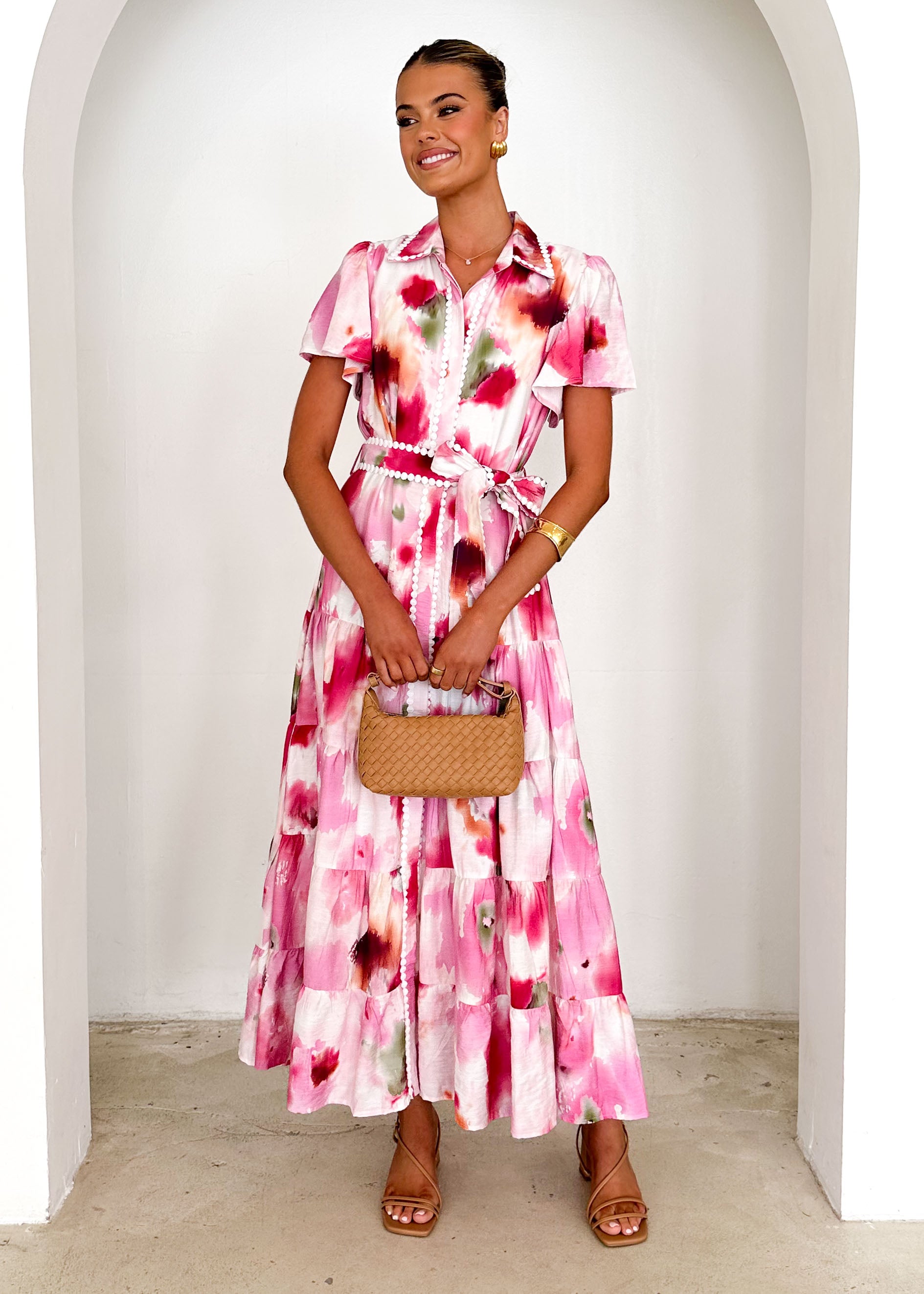 Leondra Maxi Dress - Pink Watercolour