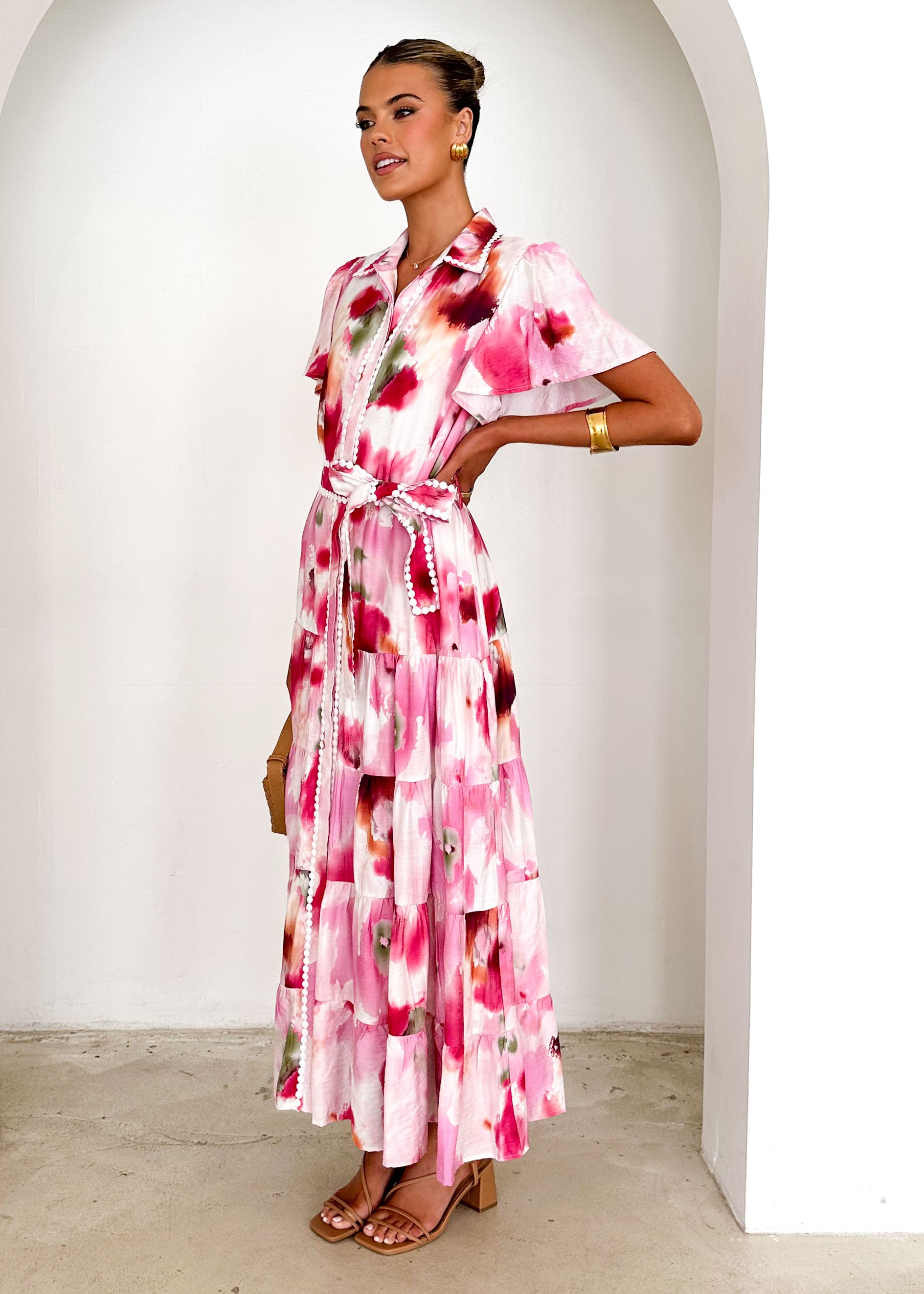 Leondra Maxi Dress - Pink Watercolour