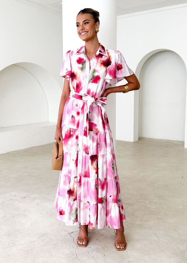 Leondra Maxi Dress - Pink Watercolour