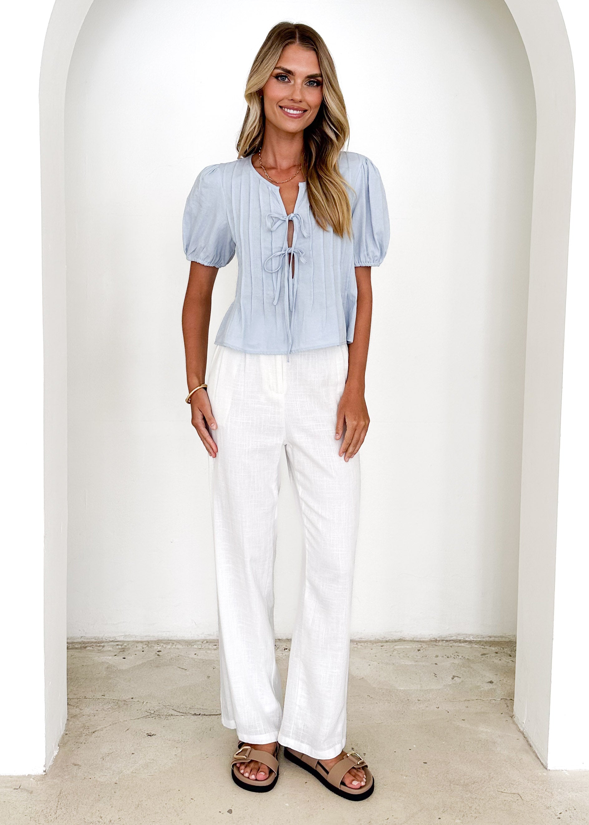 Shalia Pleated Crop - Baby Blue