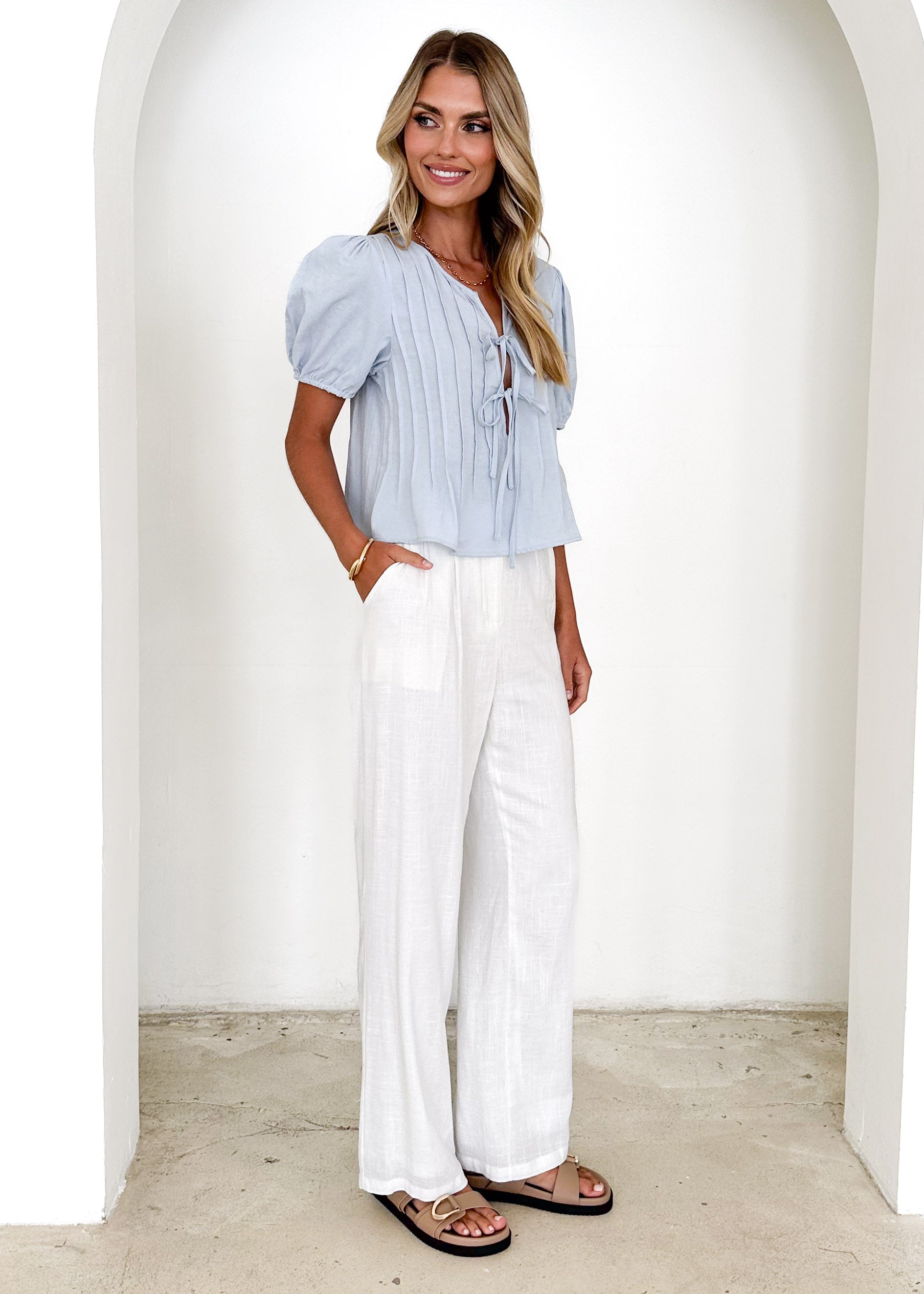 Shalia Pleated Crop - Baby Blue