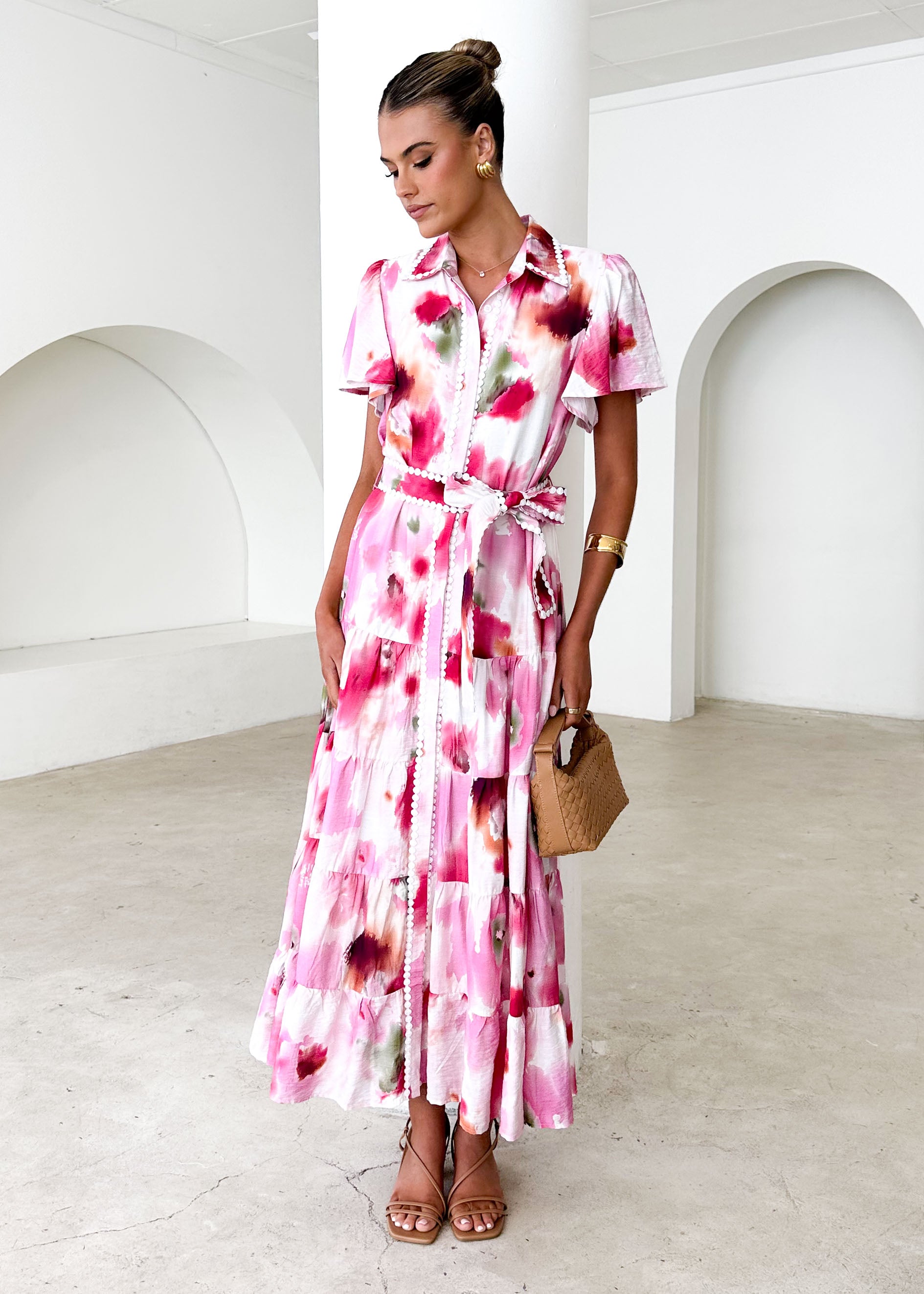 Leondra Maxi Dress - Pink Watercolour