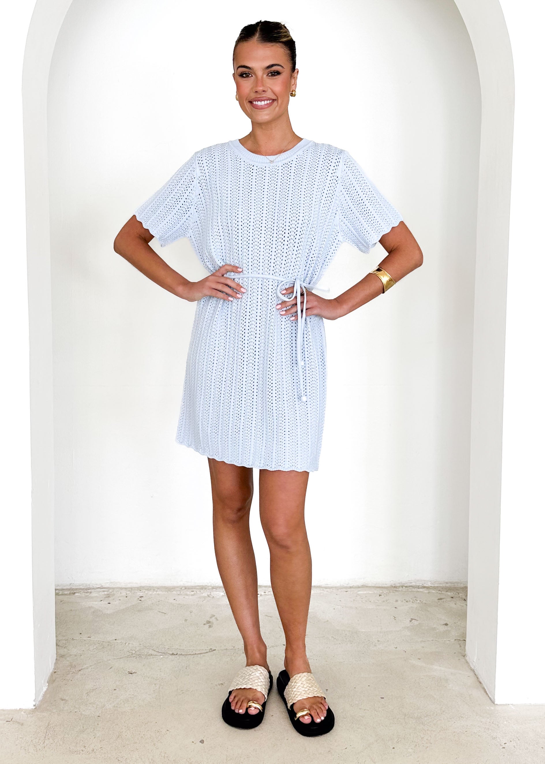 Indiana Crochet Dress - Baby Blue