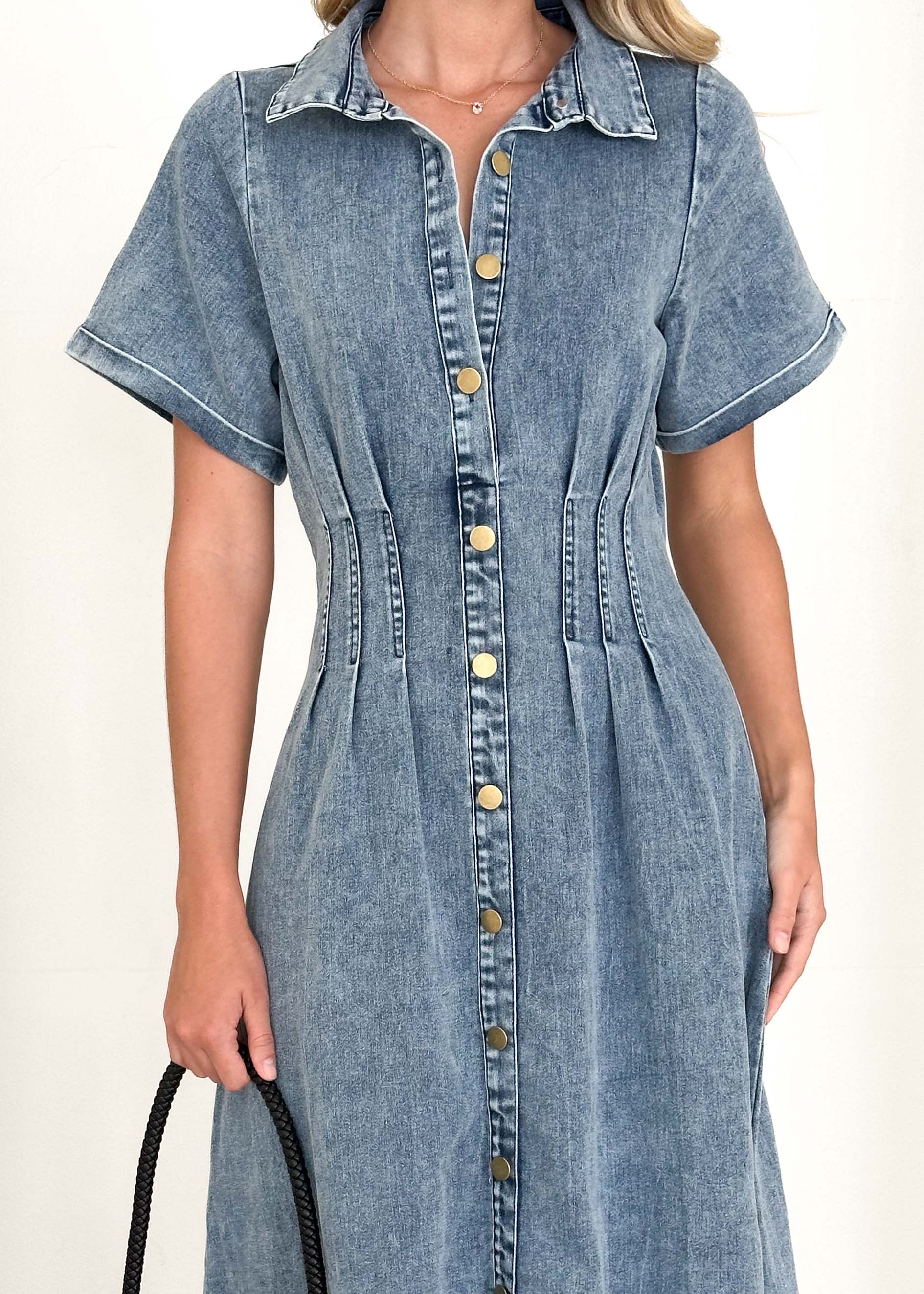 Annika Denim Midi Dress - Washed Blue