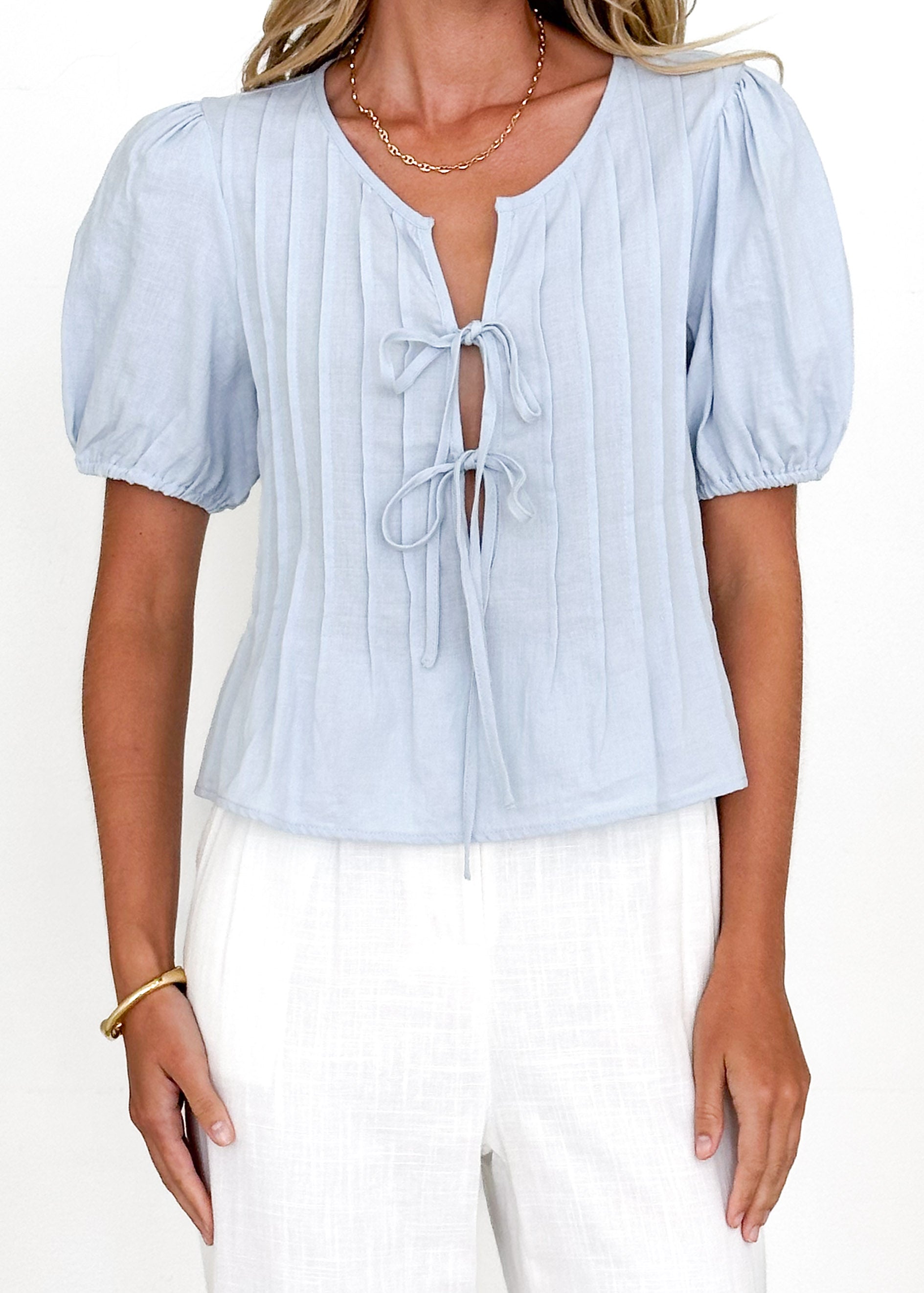 Shalia Pleated Crop - Baby Blue