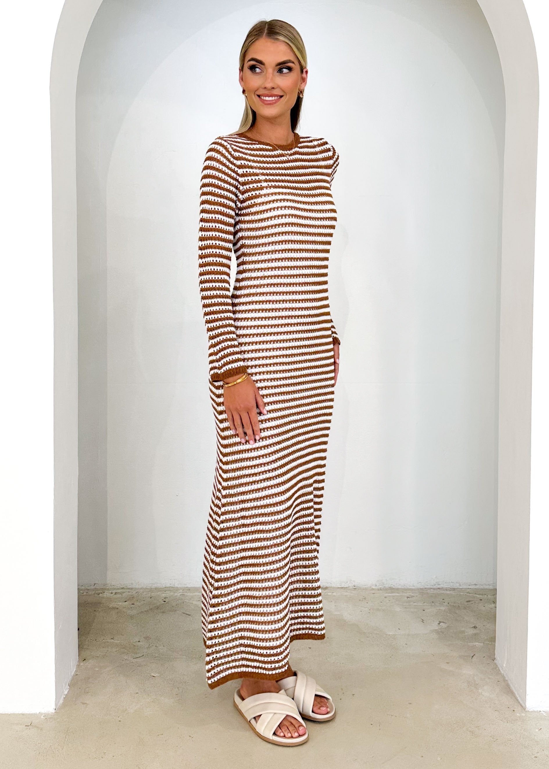 Kralta Knit Maxi Dress - Caramel Stripe