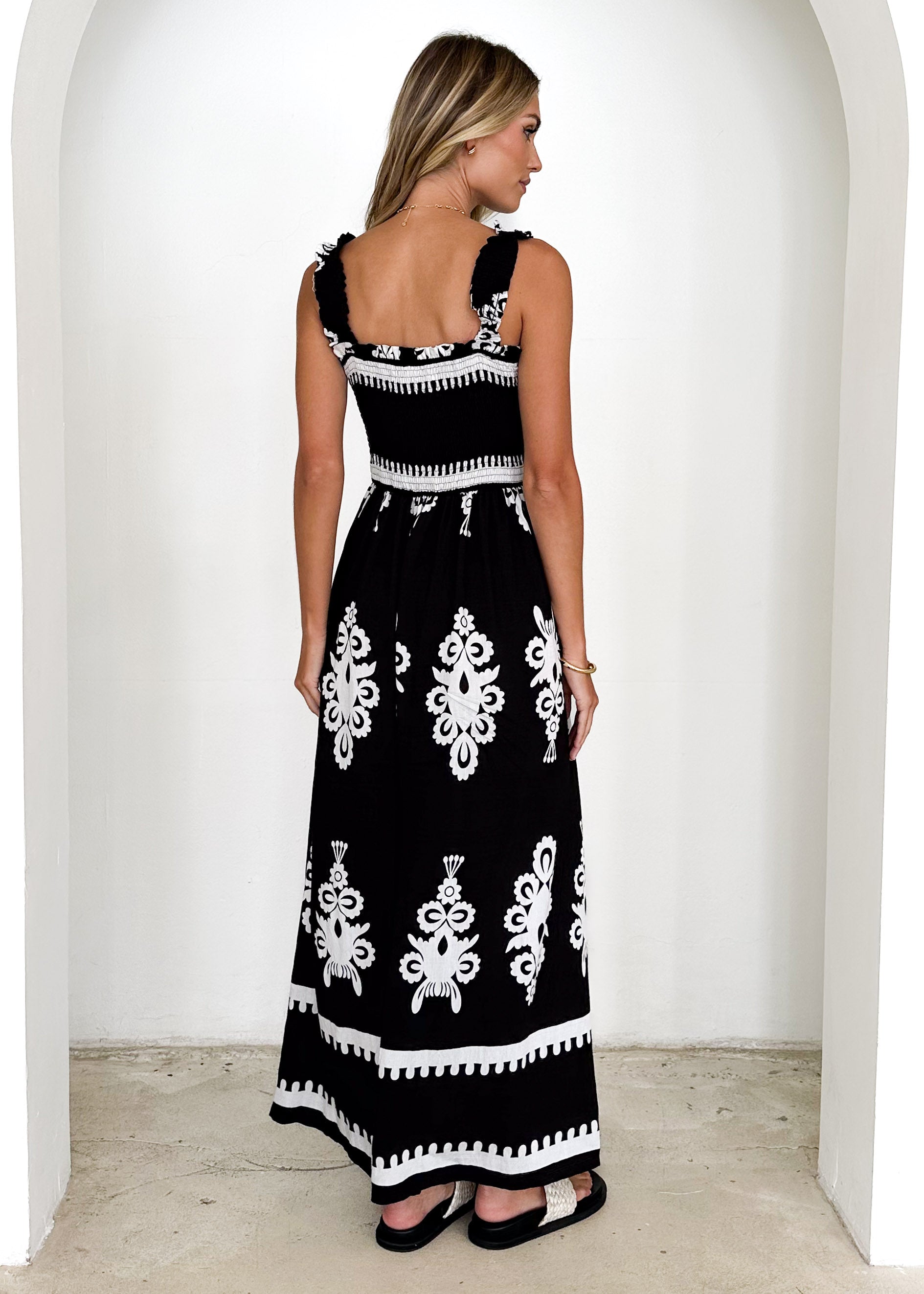 Arana Maxi Dress - Black Abstract