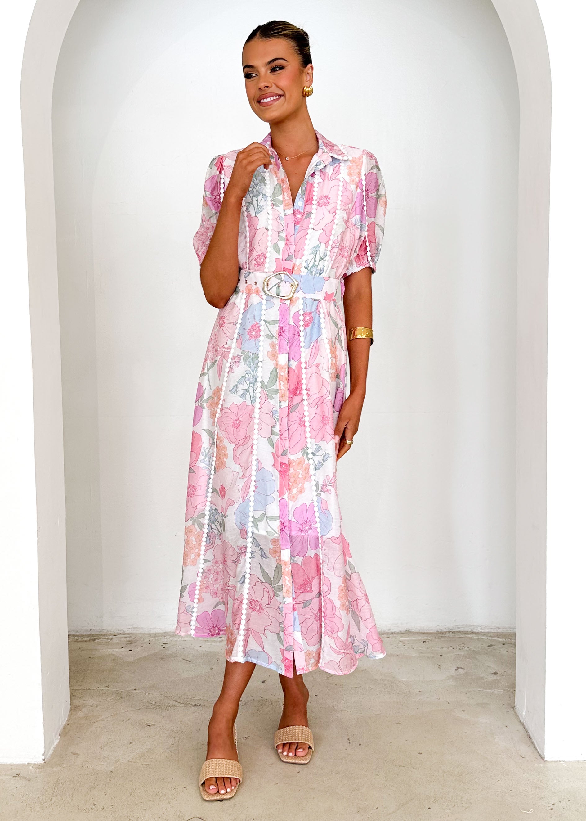 Mannia Maxi Dress - Pink Flowers