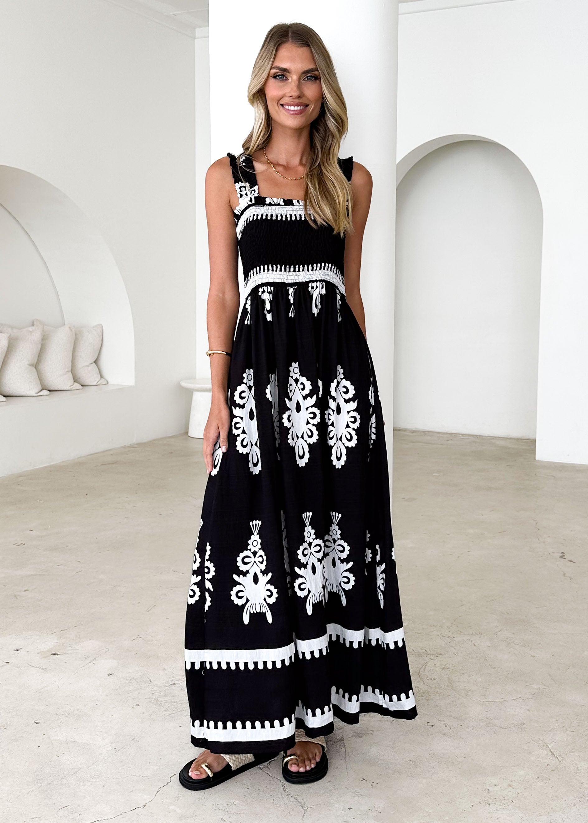 Arana Maxi Dress - Black Abstract