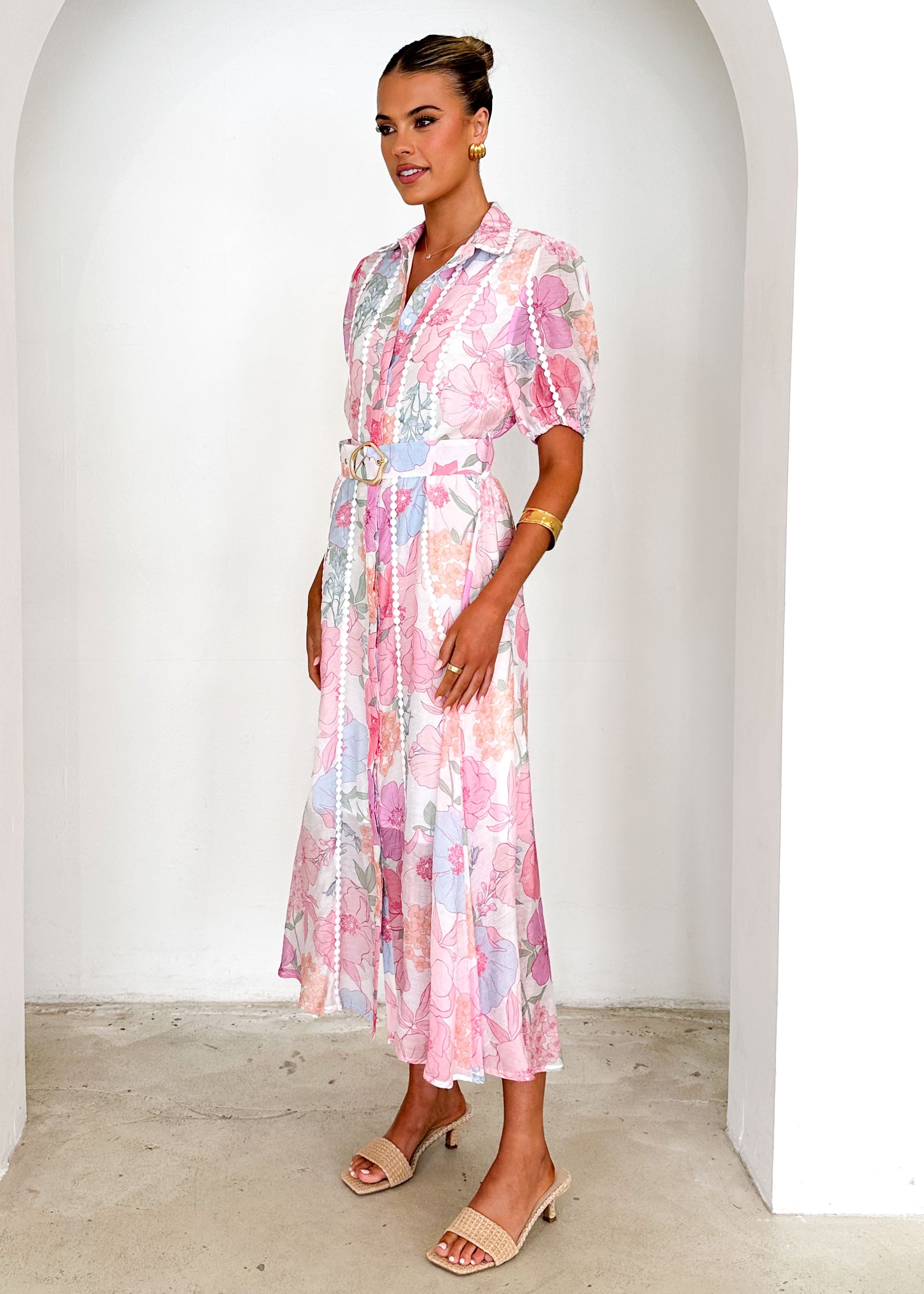 Mannia Maxi Dress - Pink Flowers