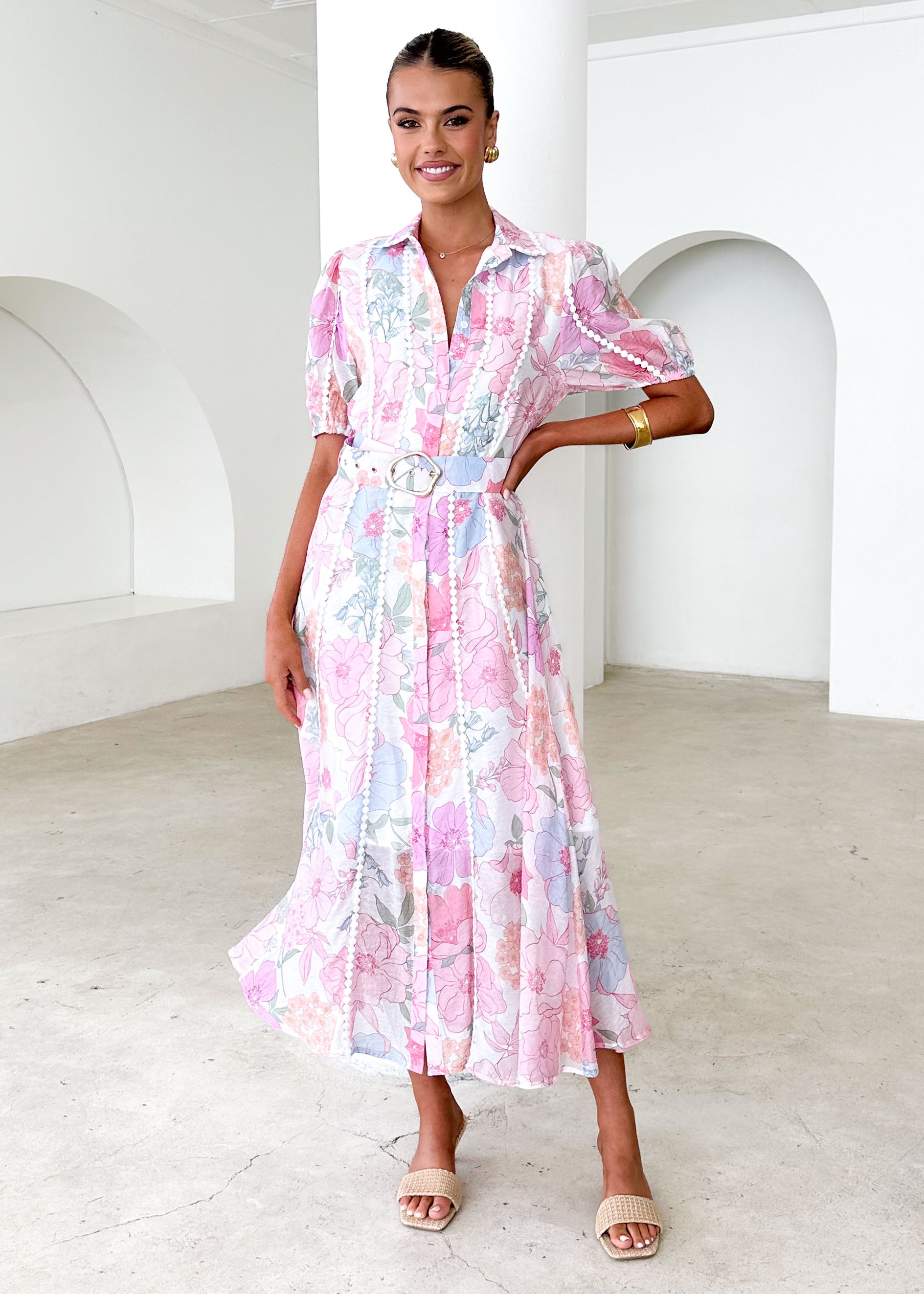 Mannia Maxi Dress - Pink Flowers