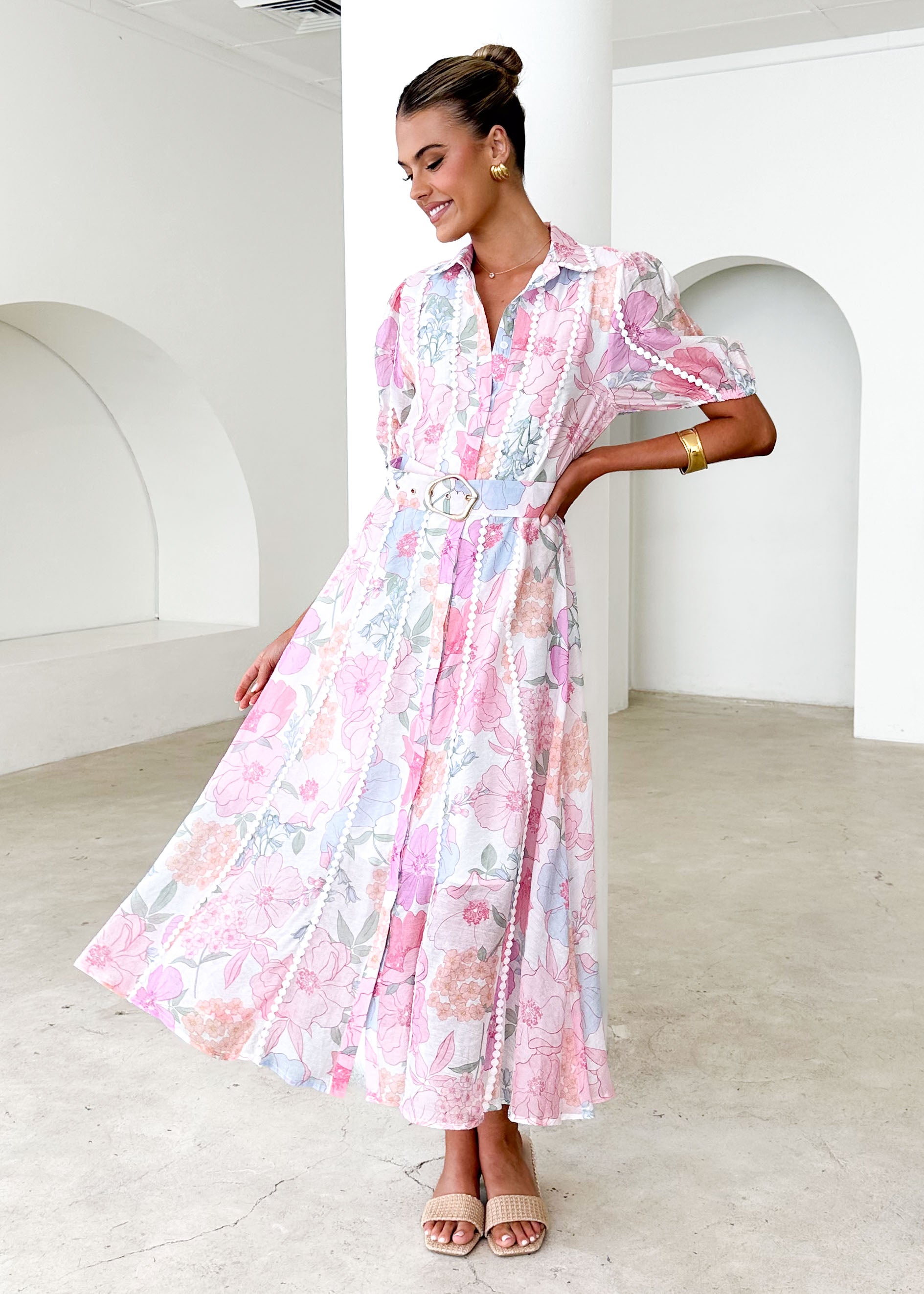 Mannia Maxi Dress - Pink Flowers