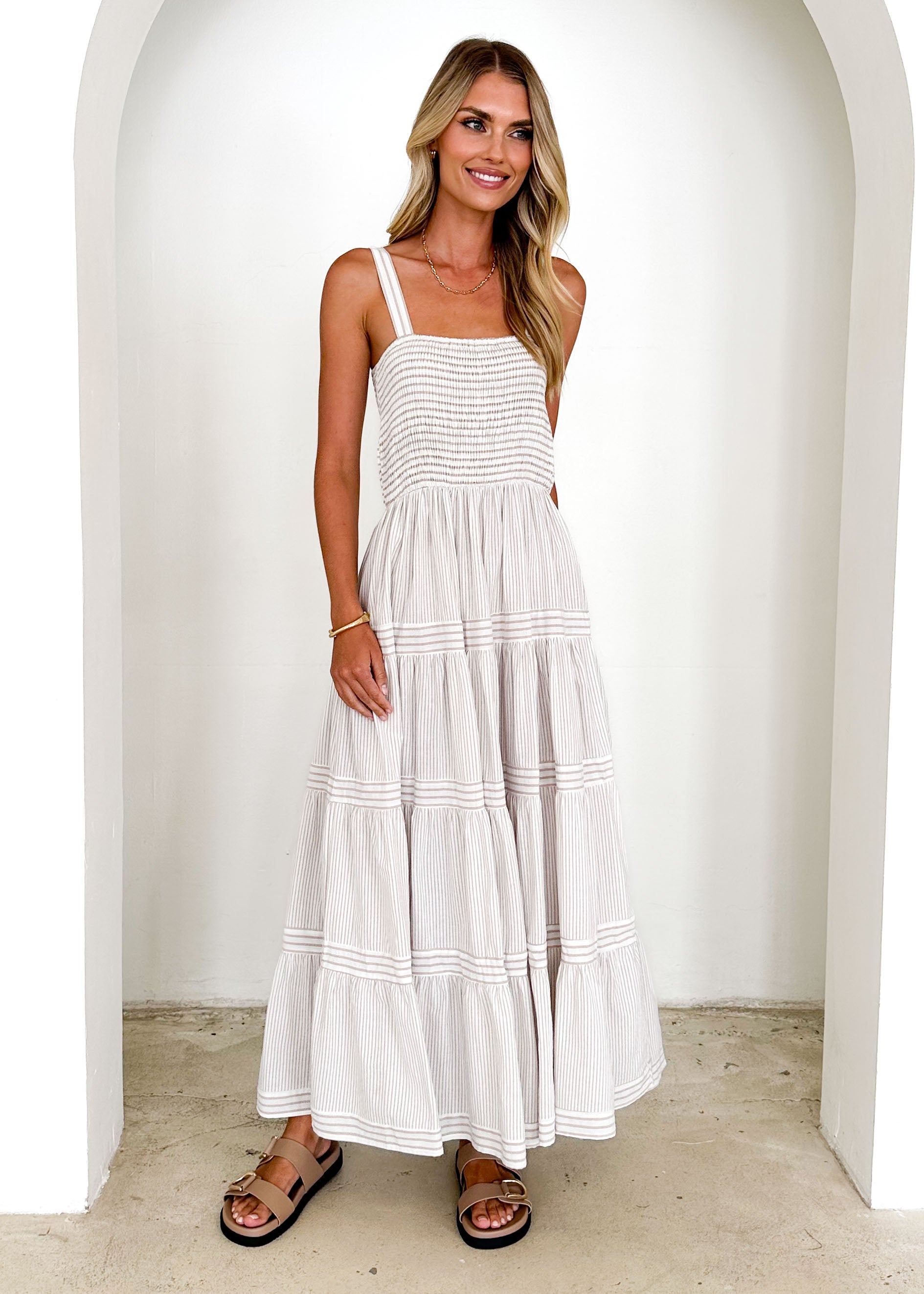 Courtland Maxi Dress - Beige Stripe