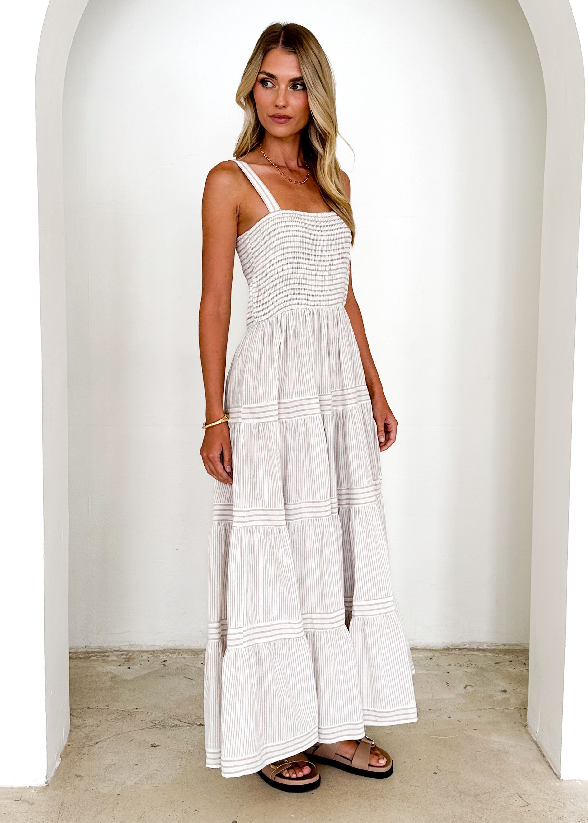 Courtland Maxi Dress - Beige Stripe