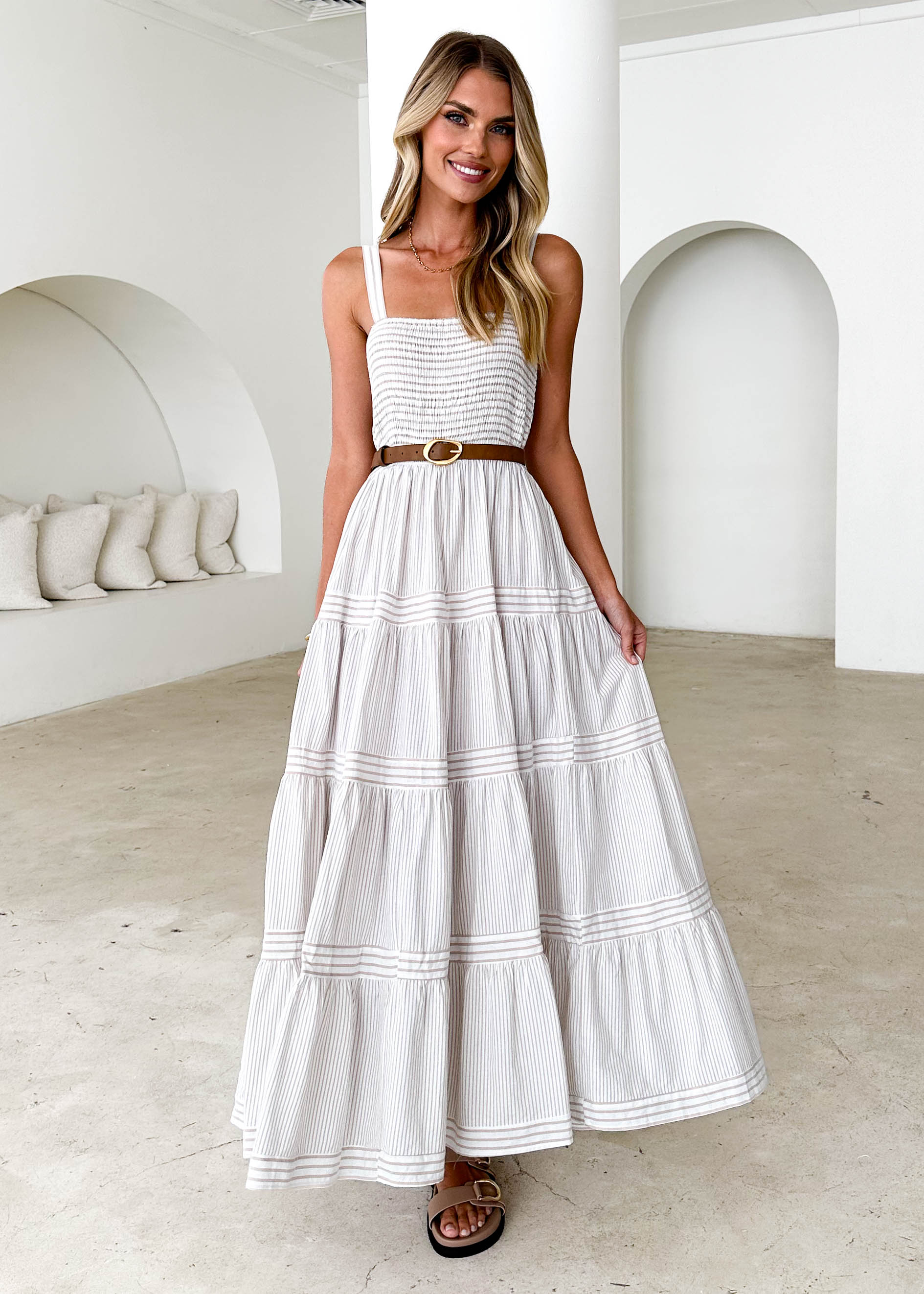 Courtland Maxi Dress - Beige Stripe