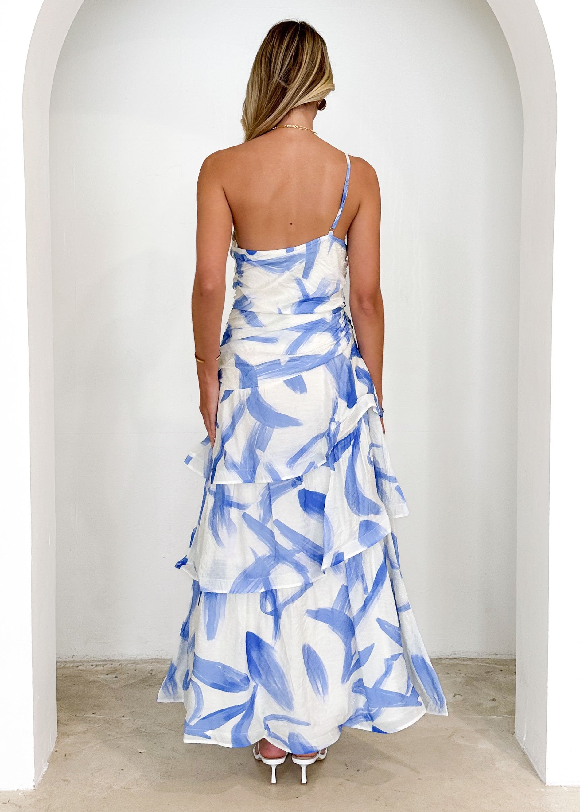 Aspra One Shoulder Midi Dress - Blue Splash