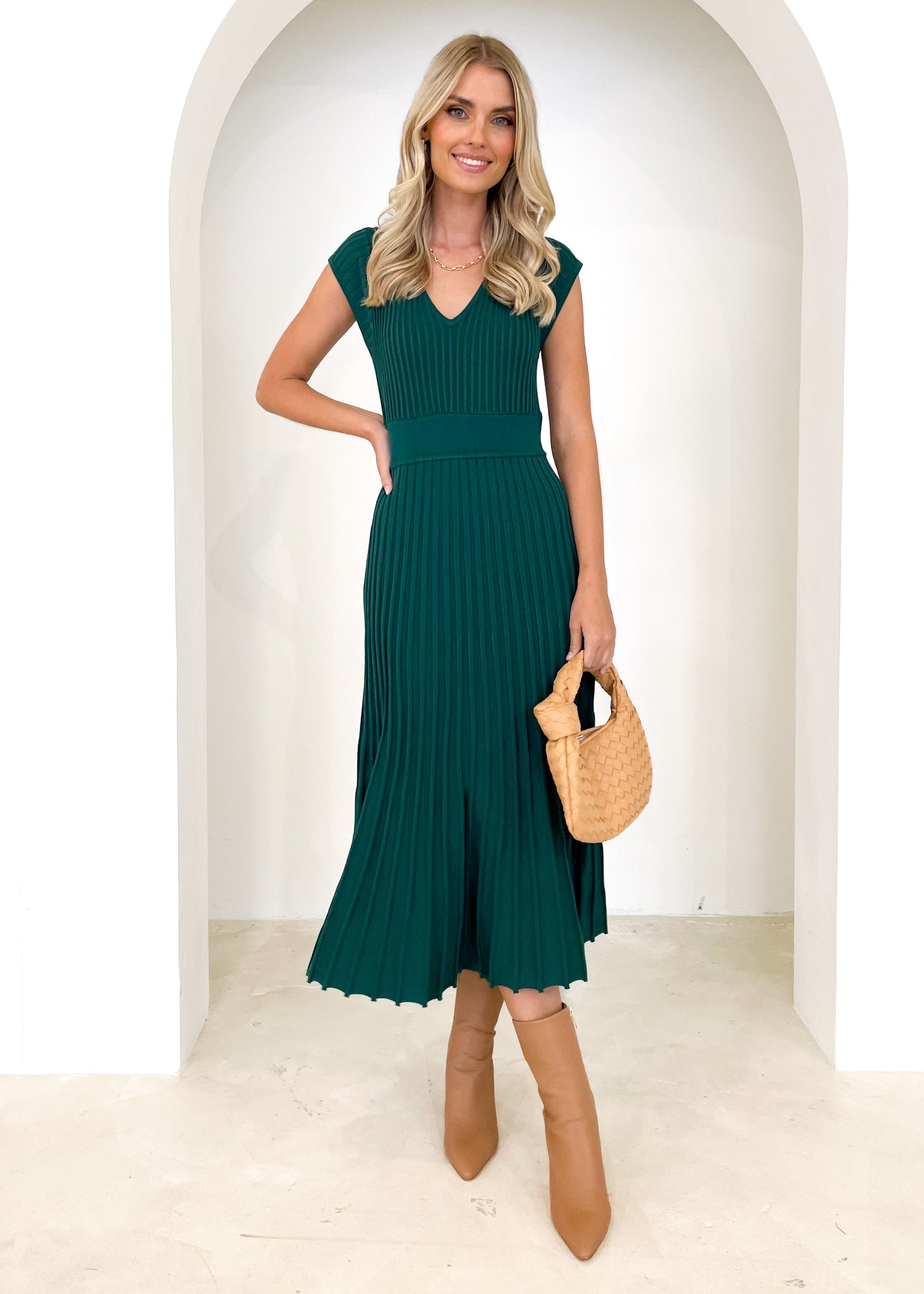 Stasie Knit Midi Dress - Emerald