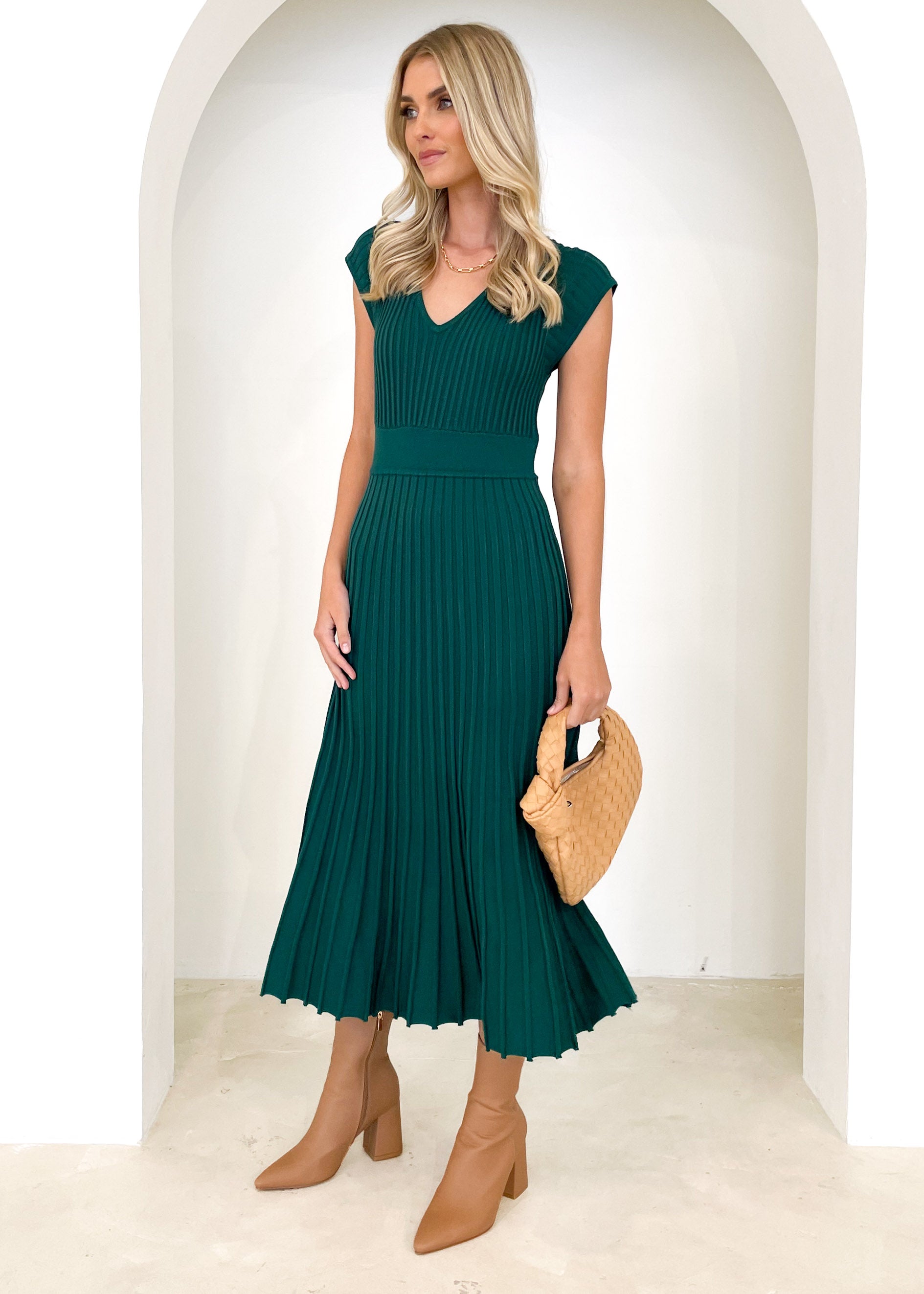 Stasie Knit Midi Dress - Emerald