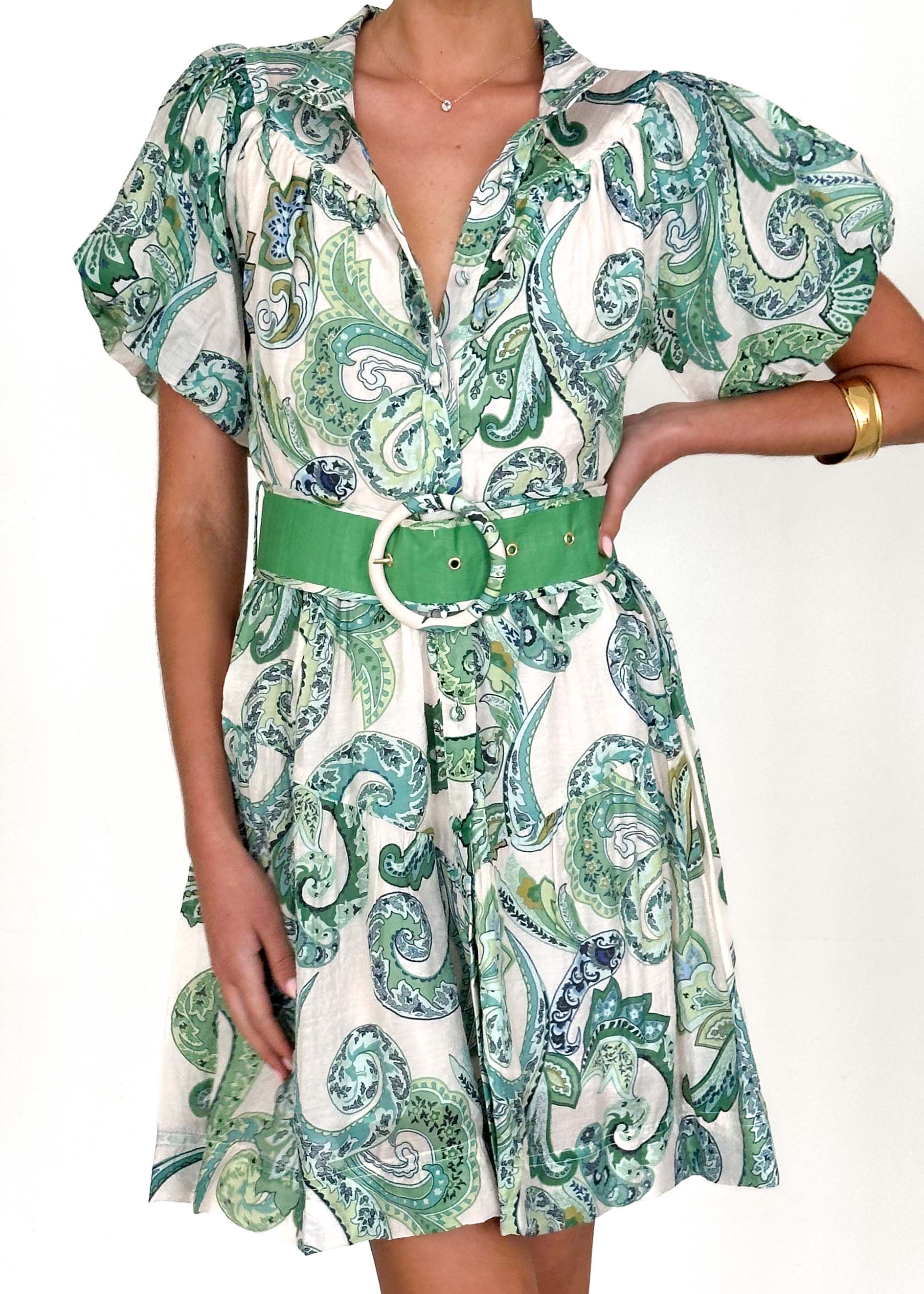 Raquel Dress - Green Paisley