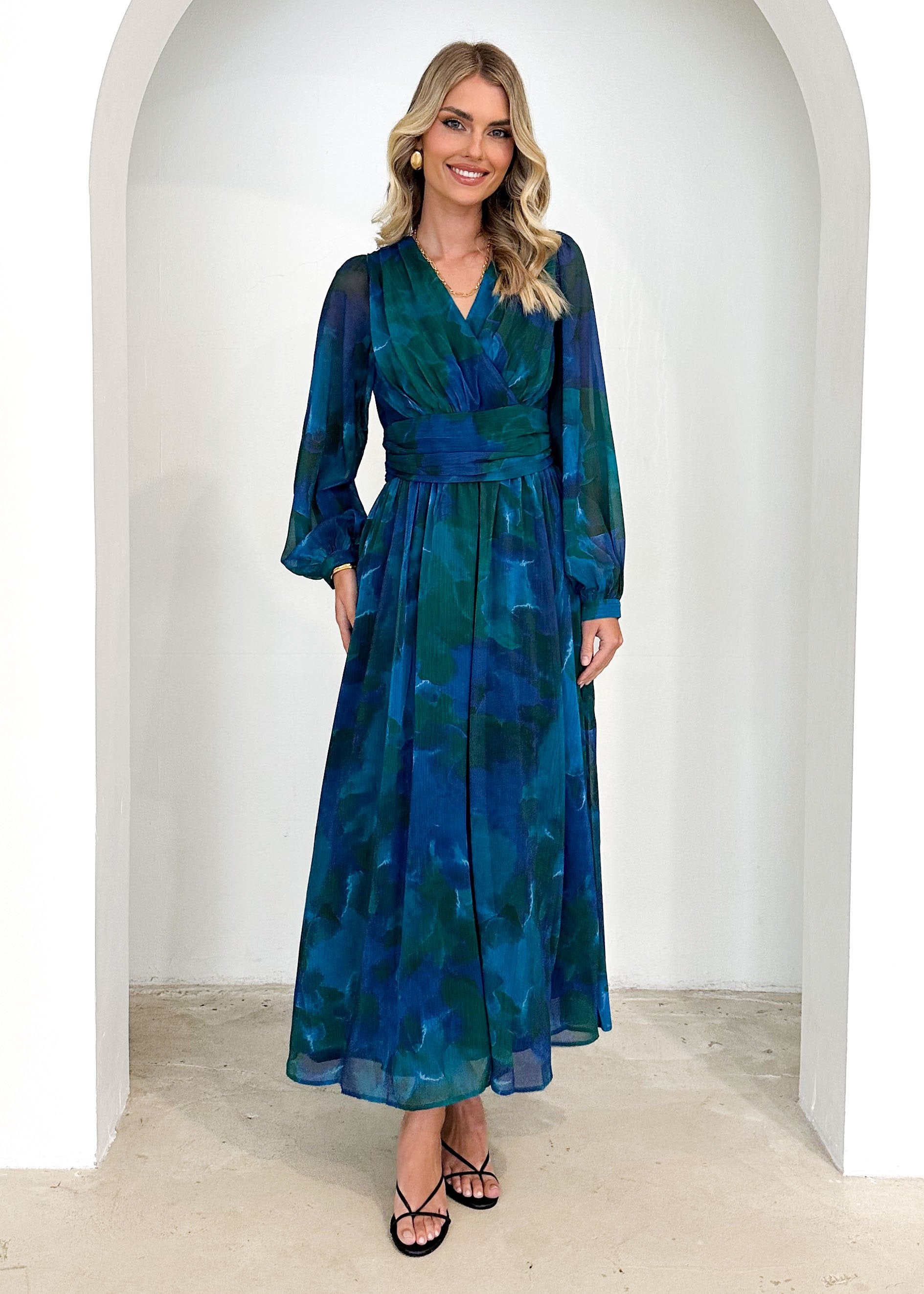 Amelle Maxi Dress - Blue Watercolour