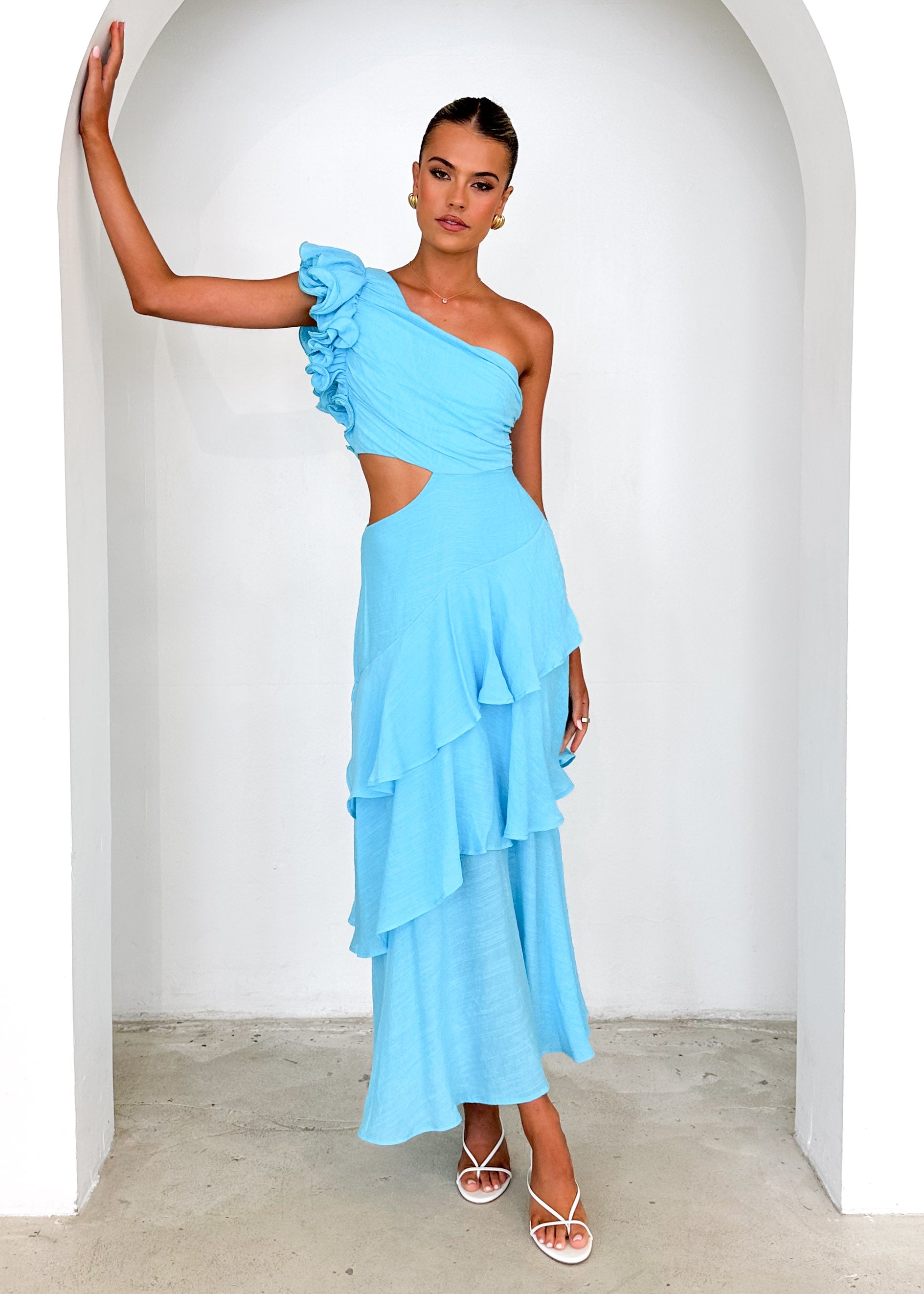 Lexi One Shoulder Maxi Dress - Blue