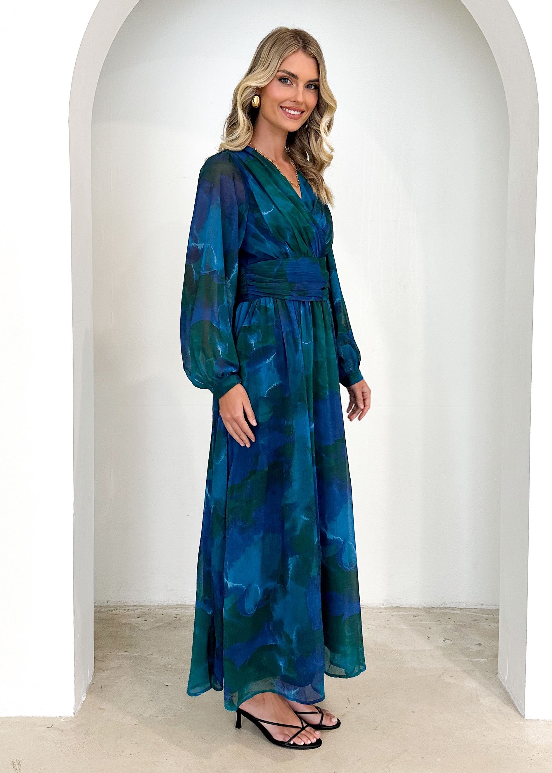 Amelle Maxi Dress - Blue Watercolour