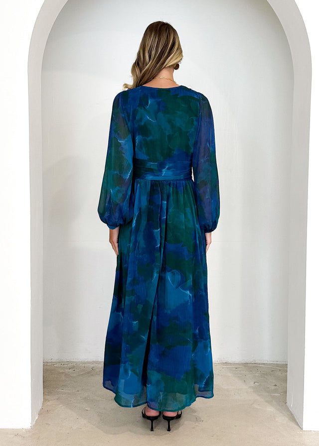 Amelle Maxi Dress - Blue Watercolour