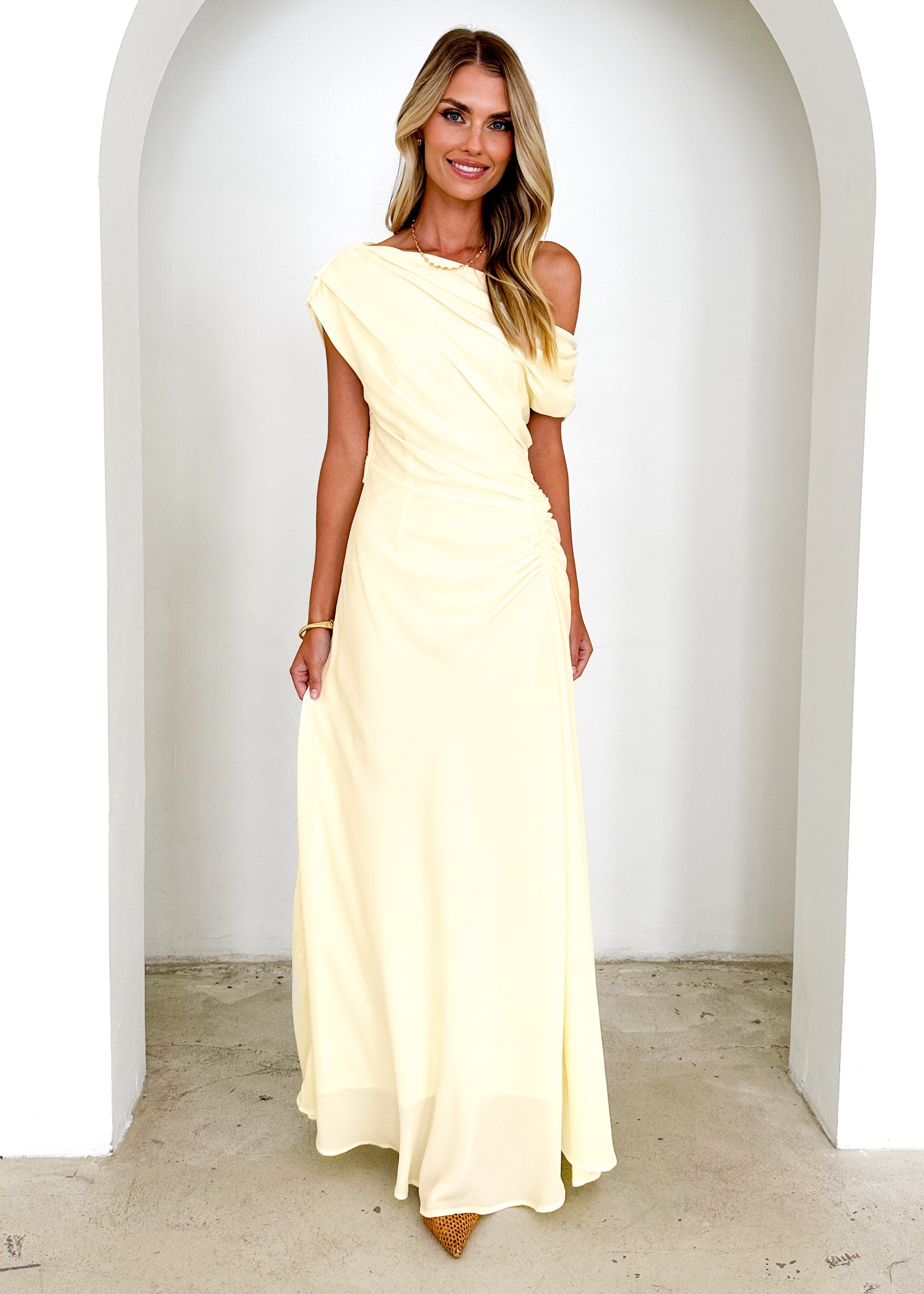 Flirtini One Shoulder Maxi Dress - Lemon