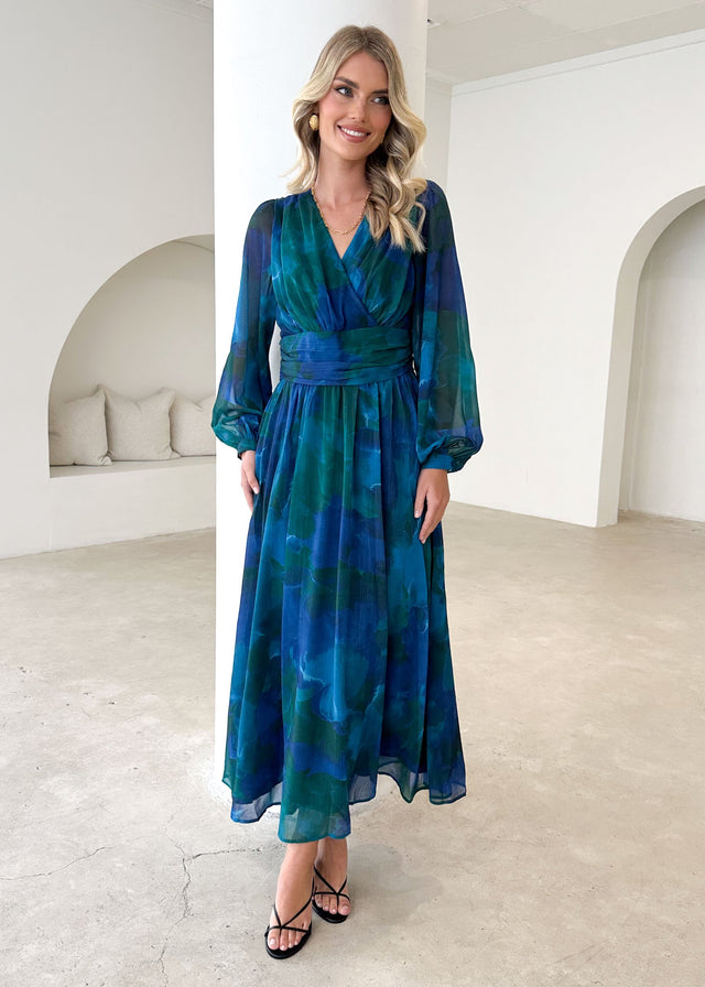 Amelle Maxi Dress - Blue Watercolour