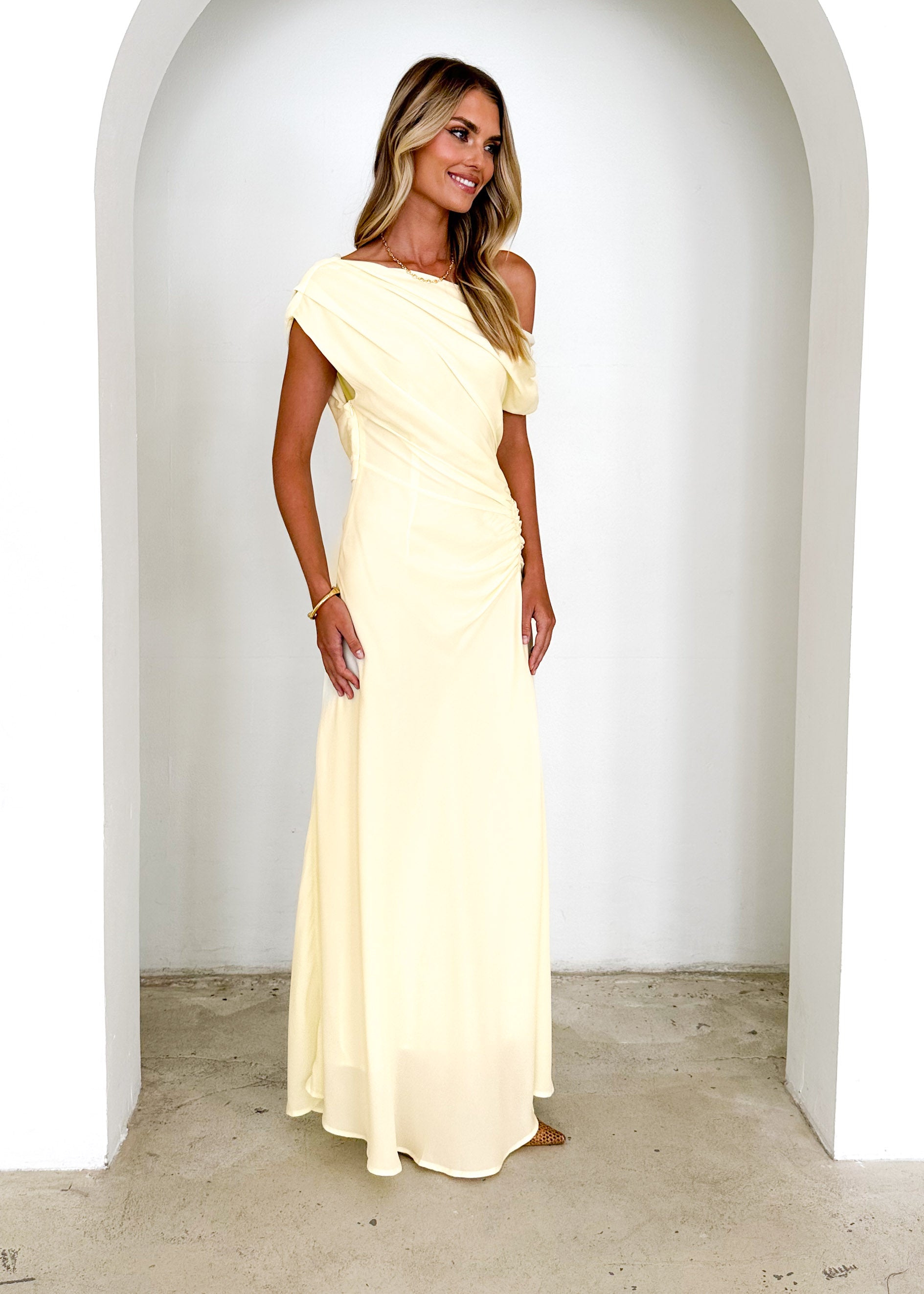 Flirtini One Shoulder Maxi Dress - Lemon