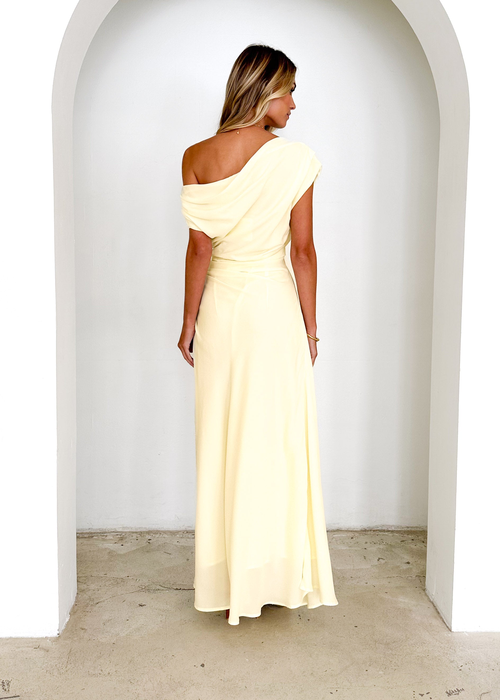 Flirtini One Shoulder Maxi Dress - Lemon