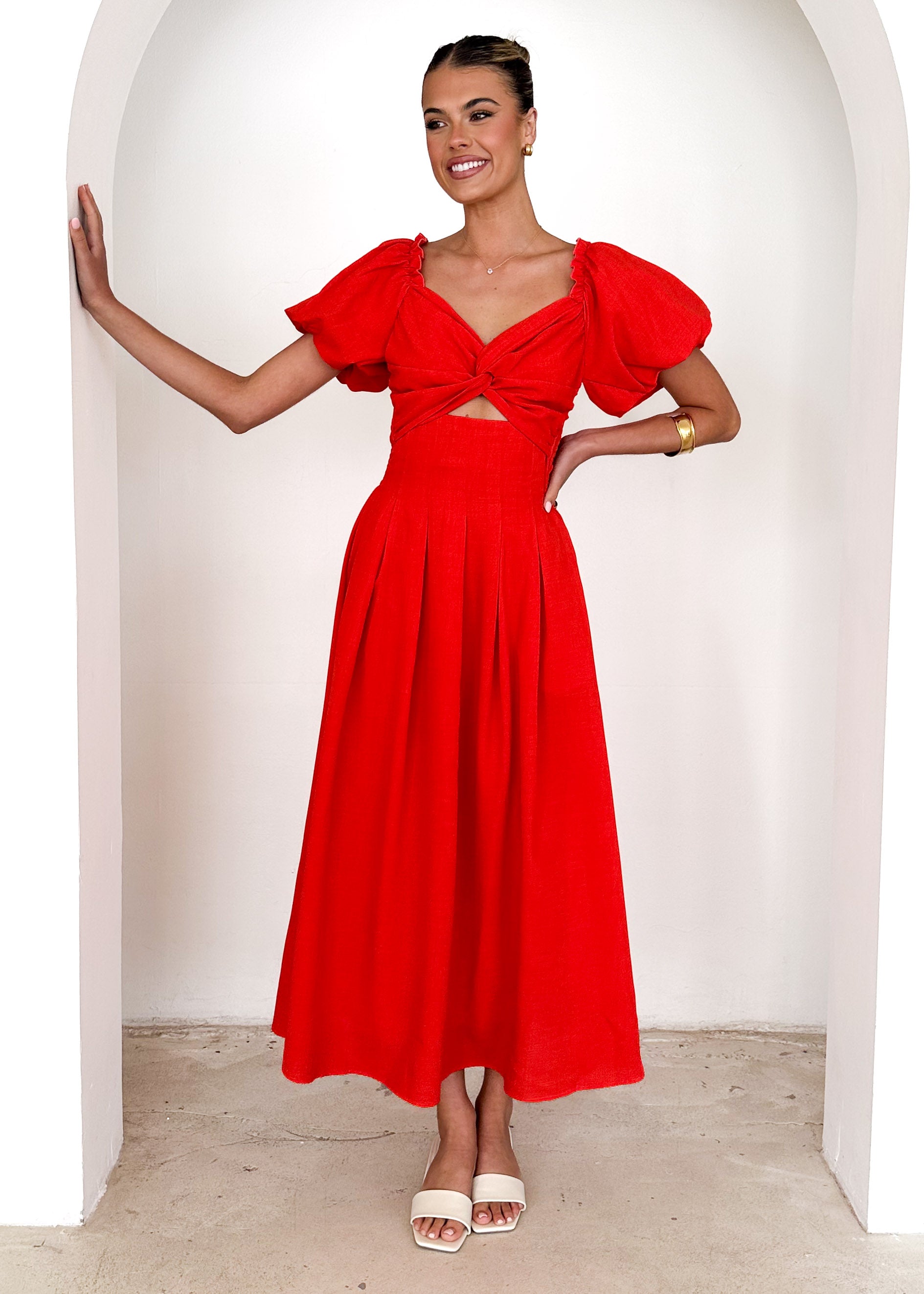 Davona Midi Dress - Red