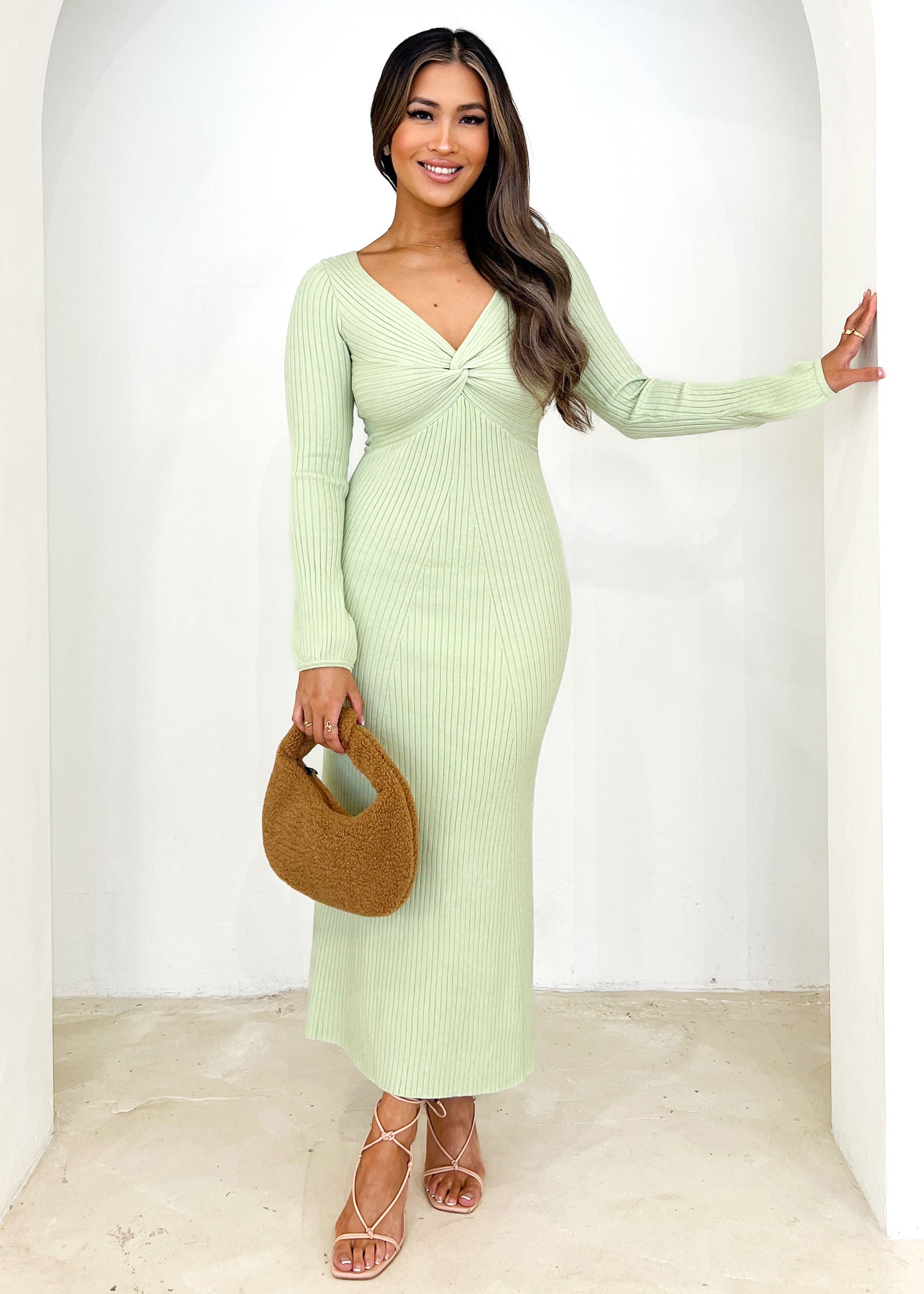 Aleyna Knit Midi Dress - Sage