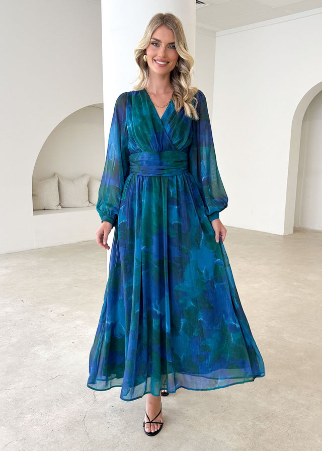 Amelle Maxi Dress - Blue Watercolour